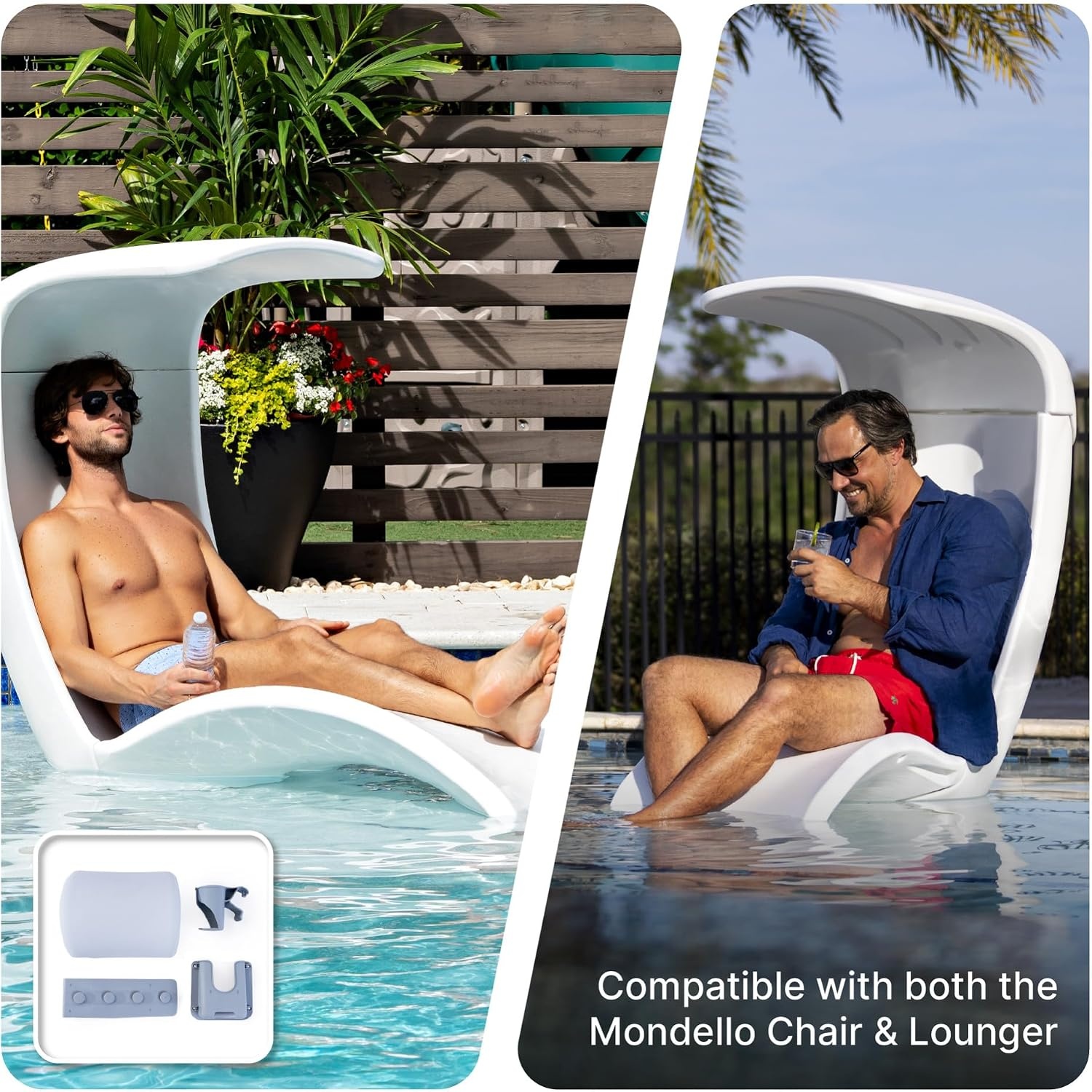image:imageStep2 Mondello Pool Accessories 3Piece Set Lounger Pillow Cup Holder and Phone Holder Compatible with Mondello Lounger and Chair GrayGray