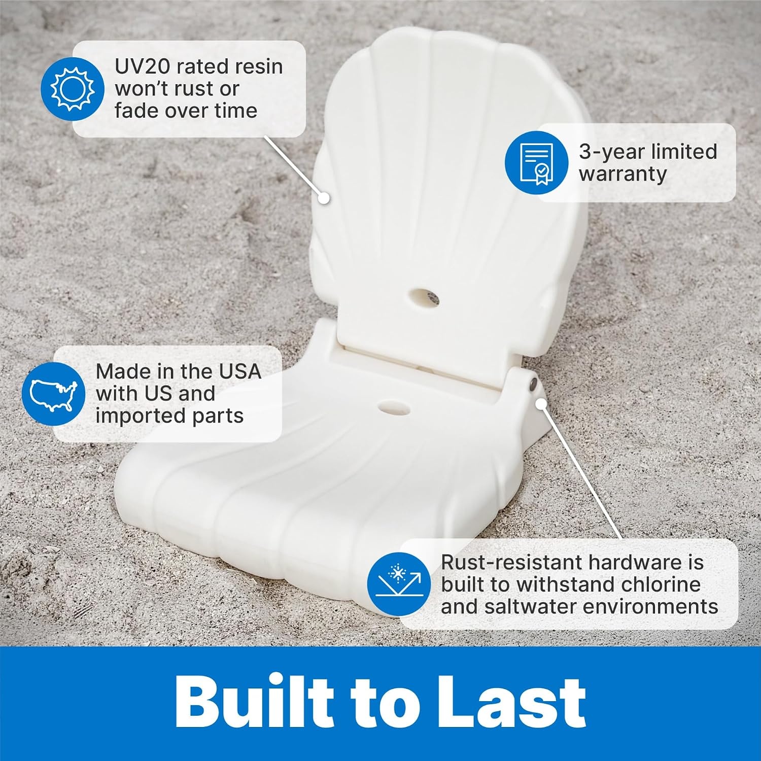 image:imageStep2 Seashell Flip Seat 2 Pack Adult Portable Outdoor Chairs for Poolside Camping Beach Stadium Providing Back Support Made of UV20 Durable Plastic Incredible WhiteWhite