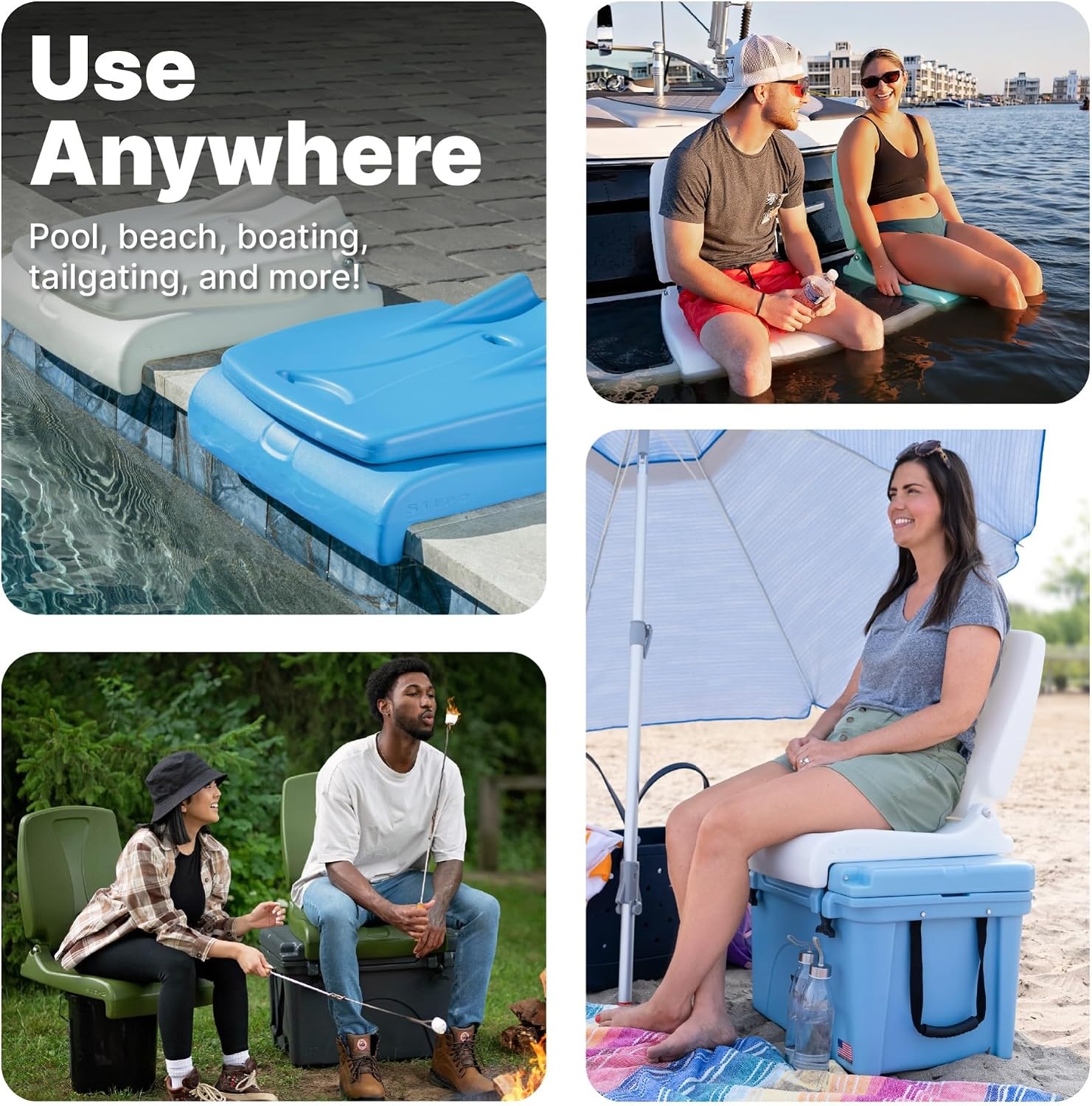 image:imageStep2 Seashell Flip Seat 2 Pack Adult Portable Outdoor Chairs for Poolside Camping Beach Stadium Providing Back Support Made of UV20 Durable Plastic Incredible WhiteCapri