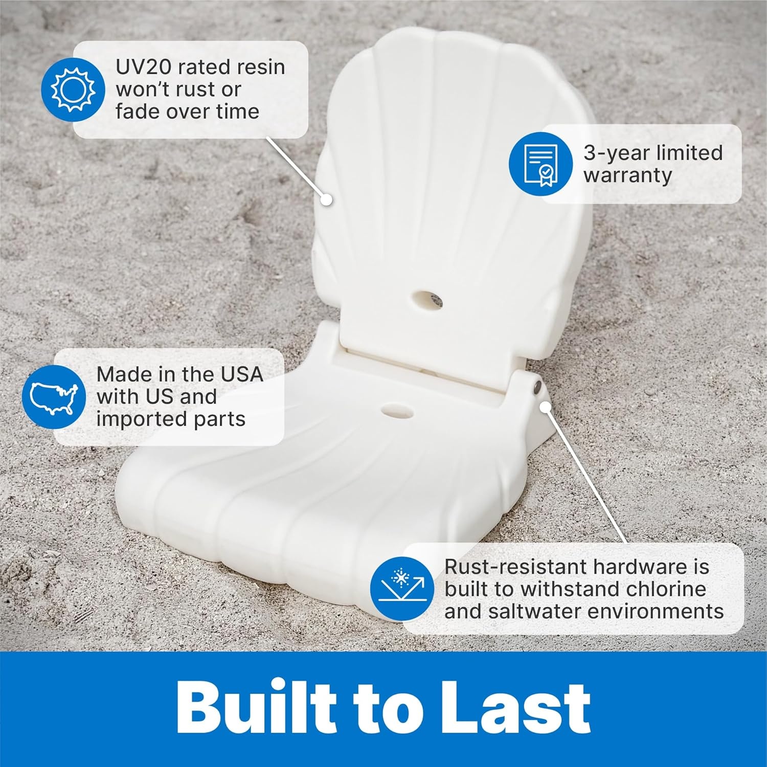 image:imageStep2 Seashell Flip Seat 2 Pack Adult Portable Outdoor Chairs for Poolside Camping Beach Stadium Providing Back Support Made of UV20 Durable Plastic Incredible WhiteWhite
