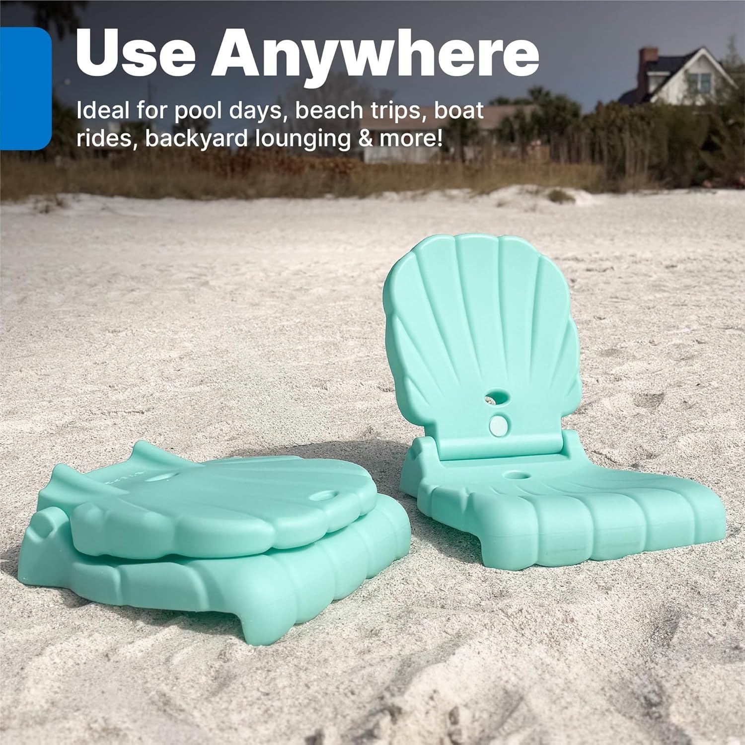 image:imageStep2 Seashell Flip Seat 2 Pack Adult Portable Outdoor Chairs for Poolside Camping Beach Stadium Providing Back Support Made of UV20 Durable Plastic Incredible WhiteMint
