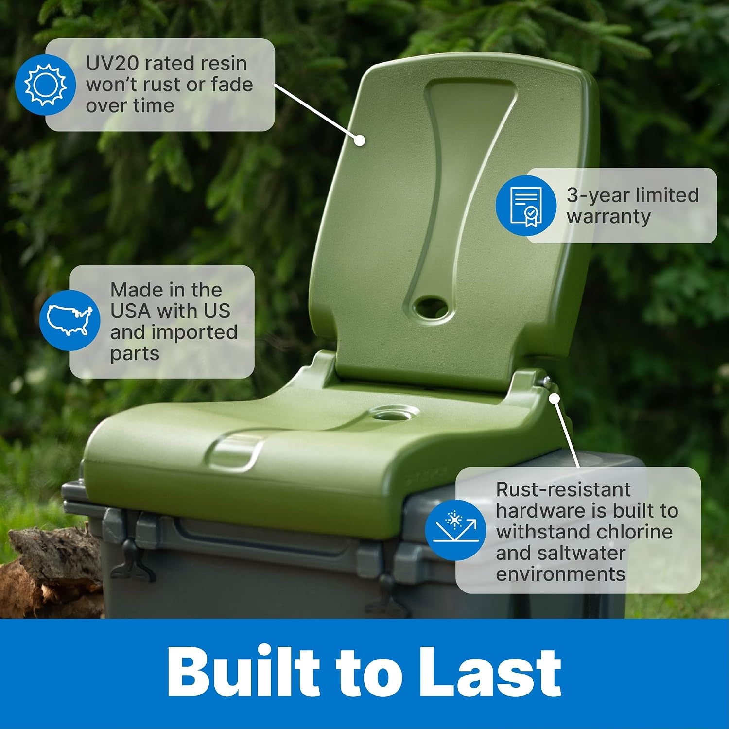 image:imageStep2 Seashell Flip Seat 2 Pack Adult Portable Outdoor Chairs for Poolside Camping Beach Stadium Providing Back Support Made of UV20 Durable Plastic Incredible WhiteOlive Green
