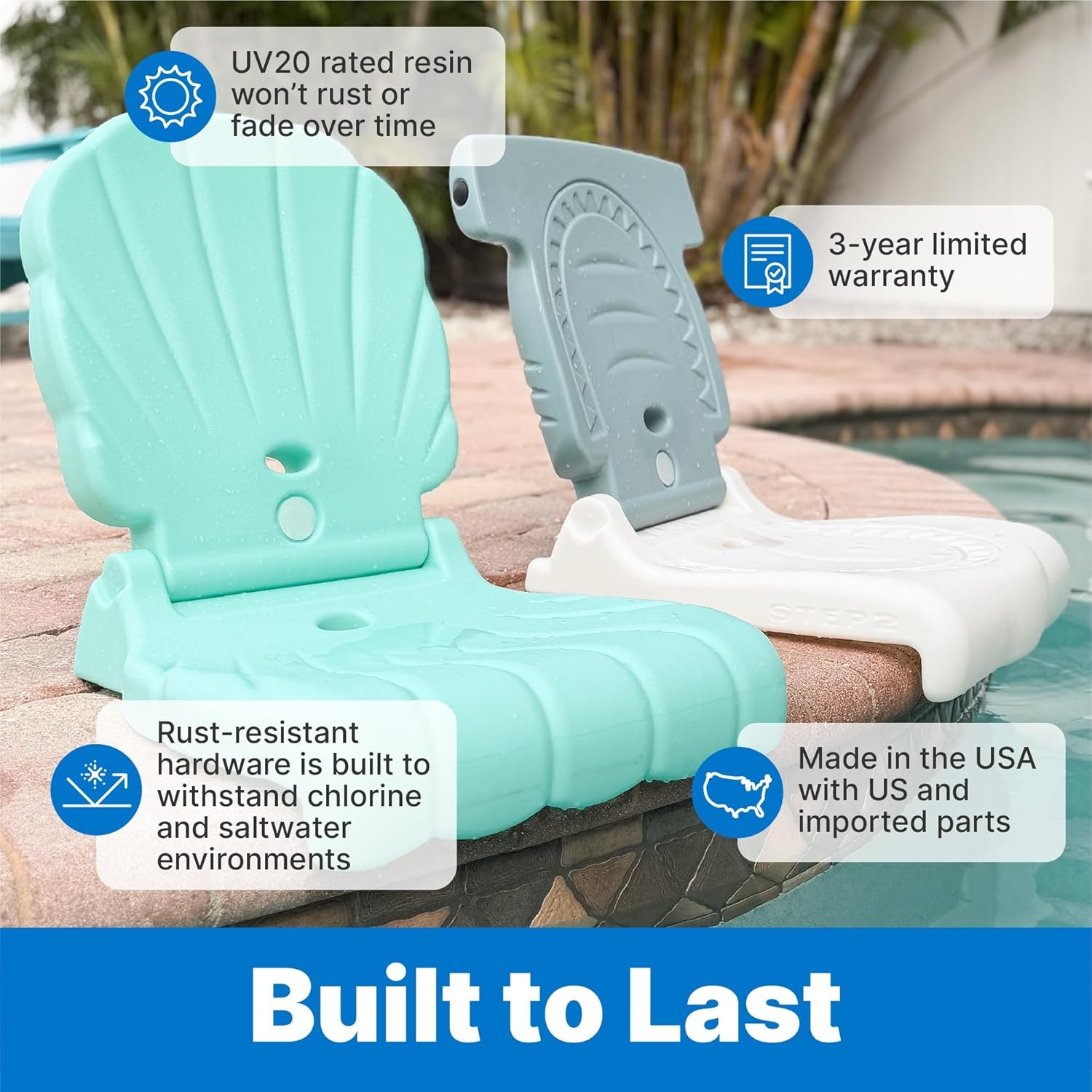 image:imageStep2 Seashell Flip Seat 2 Pack Adult Portable Outdoor Chairs for Poolside Camping Beach Stadium Providing Back Support Made of UV20 Durable Plastic Incredible WhiteMint