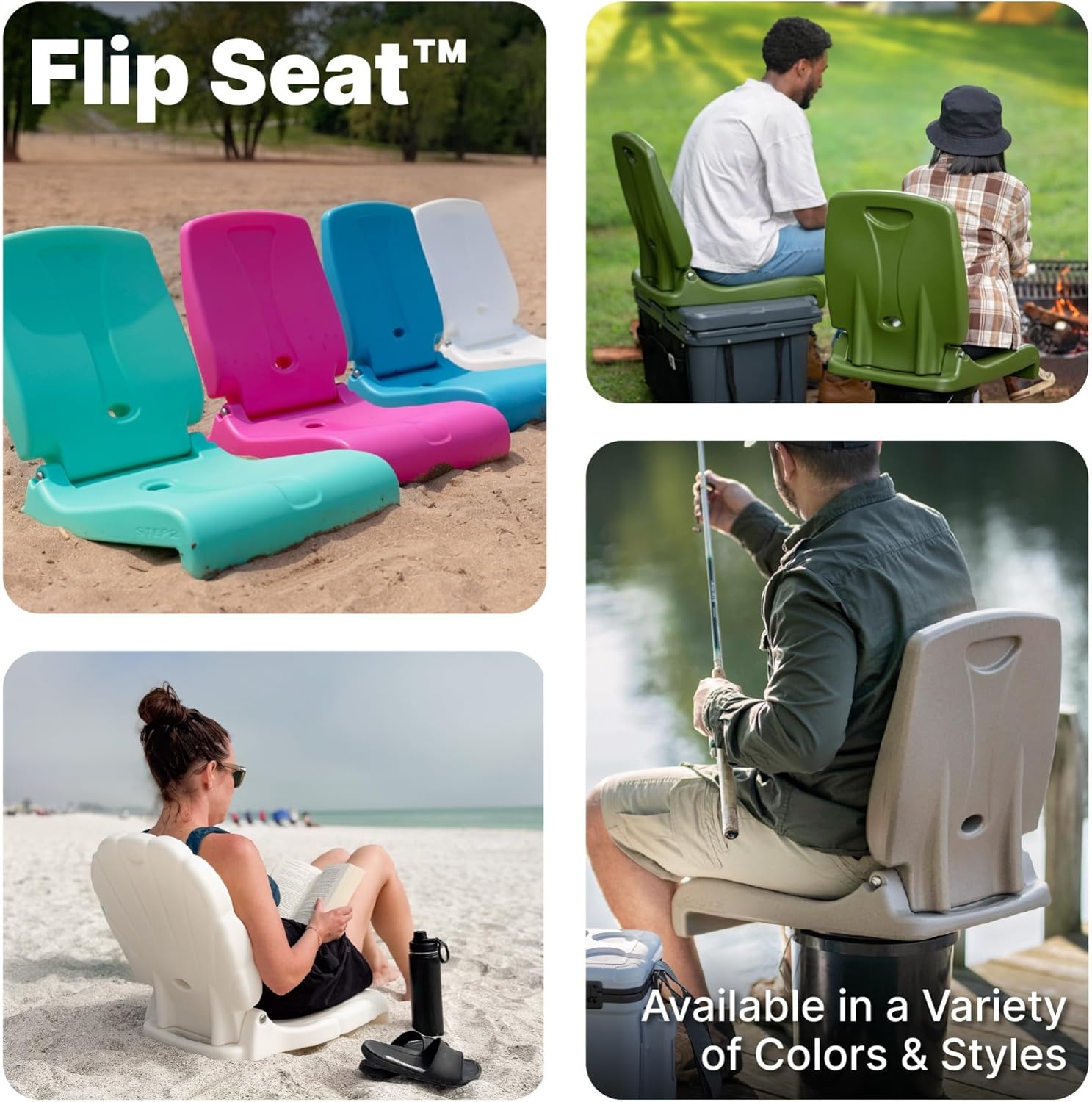 image:imageStep2 Seashell Flip Seat 2 Pack Adult Portable Outdoor Chairs for Poolside Camping Beach Stadium Providing Back Support Made of UV20 Durable Plastic Incredible WhiteWhite