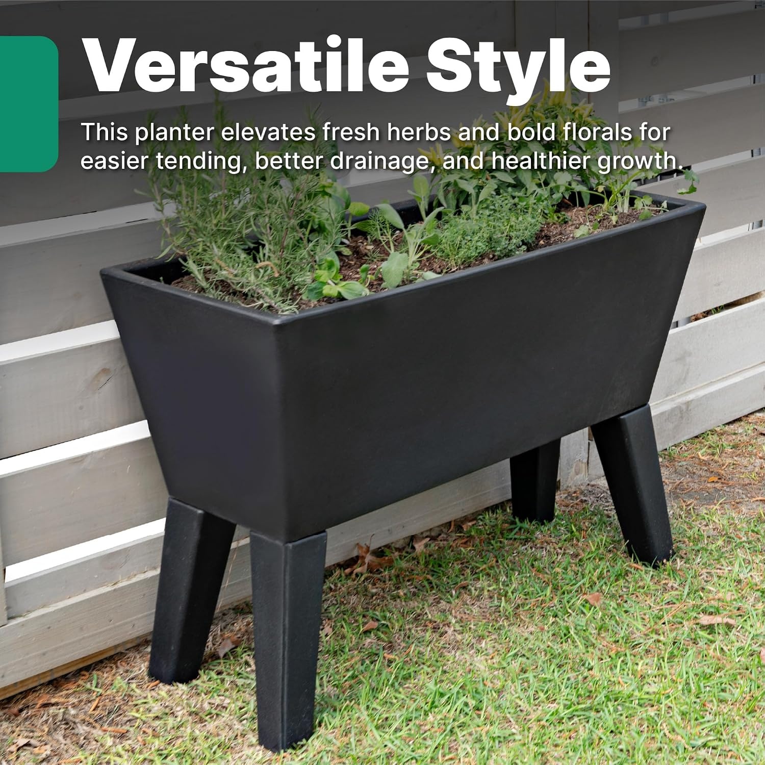 image:imageStep2 Tremont Raised Planter Large Resin Planter for Outdoor Plants SelfWatering Black