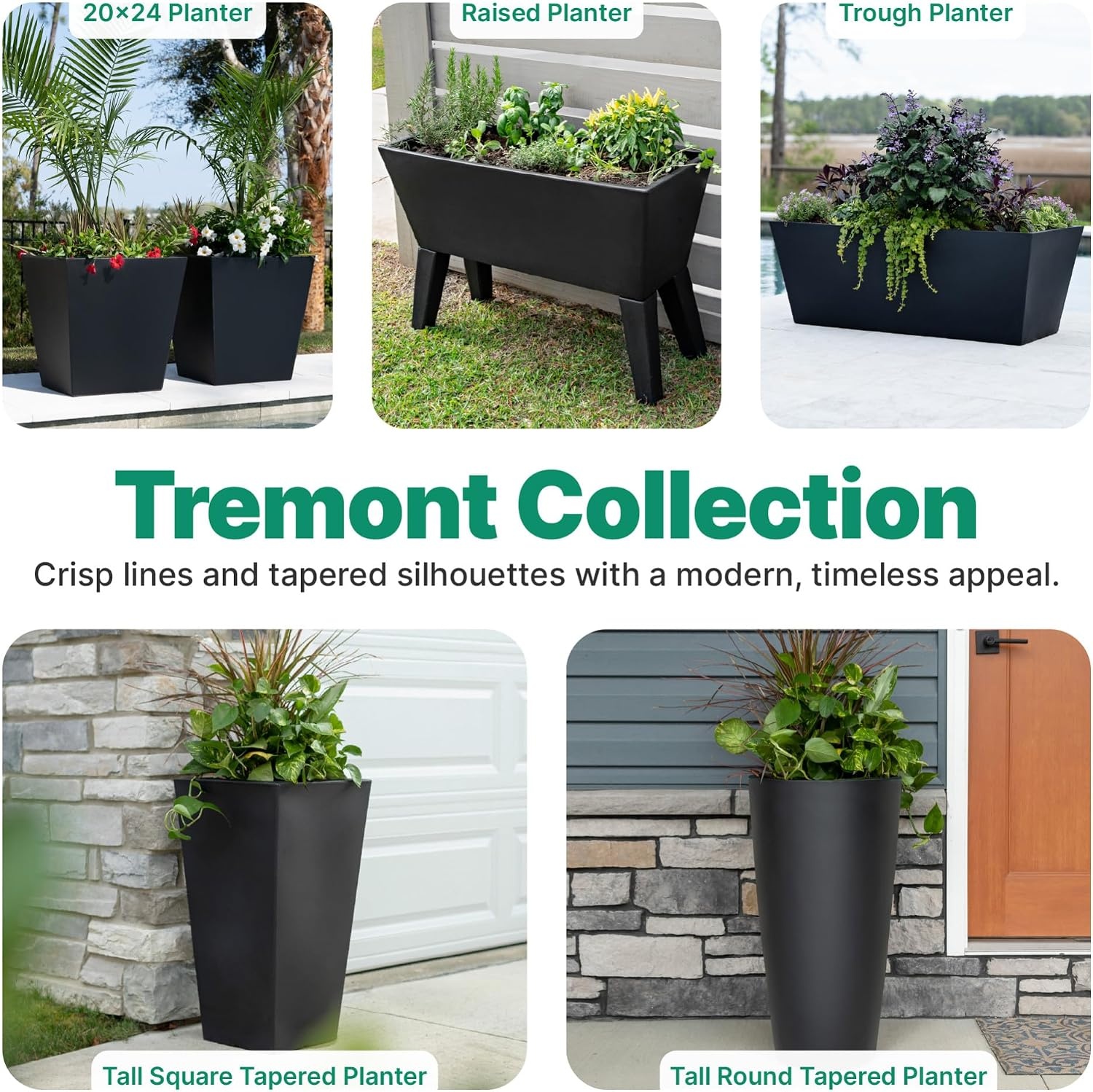 image:imageStep2 Tremont Raised Planter Large Resin Planter for Outdoor Plants SelfWatering Black