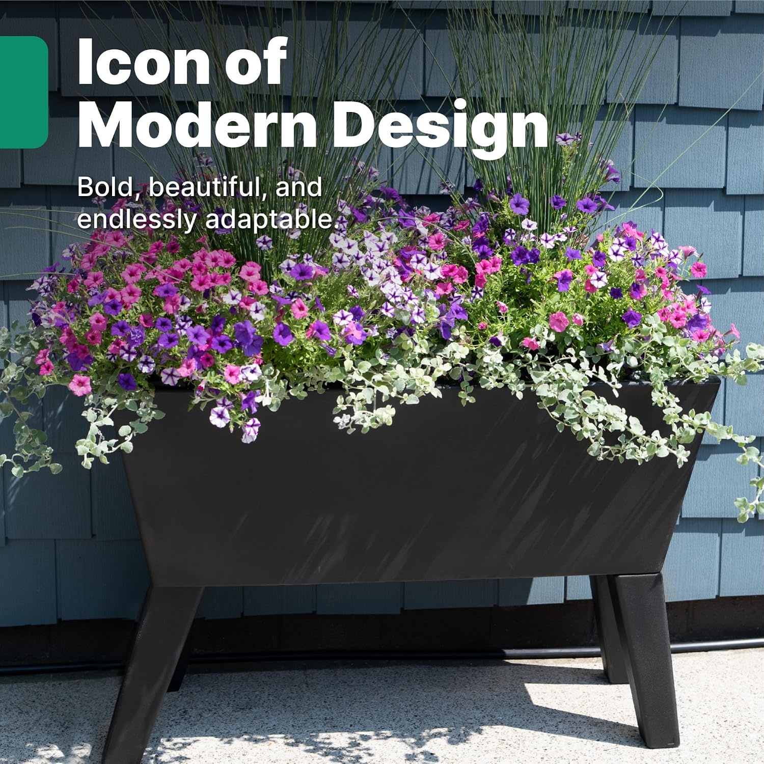 image:imageStep2 Tremont Raised Planter Large Resin Planter for Outdoor Plants SelfWatering Black
