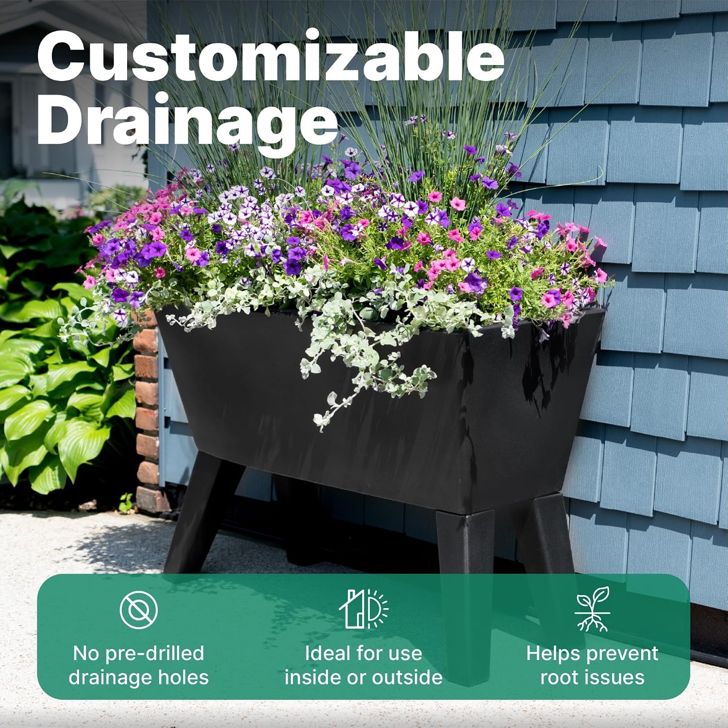 image:imageStep2 Tremont Raised Planter Large Resin Planter for Outdoor Plants SelfWatering Black