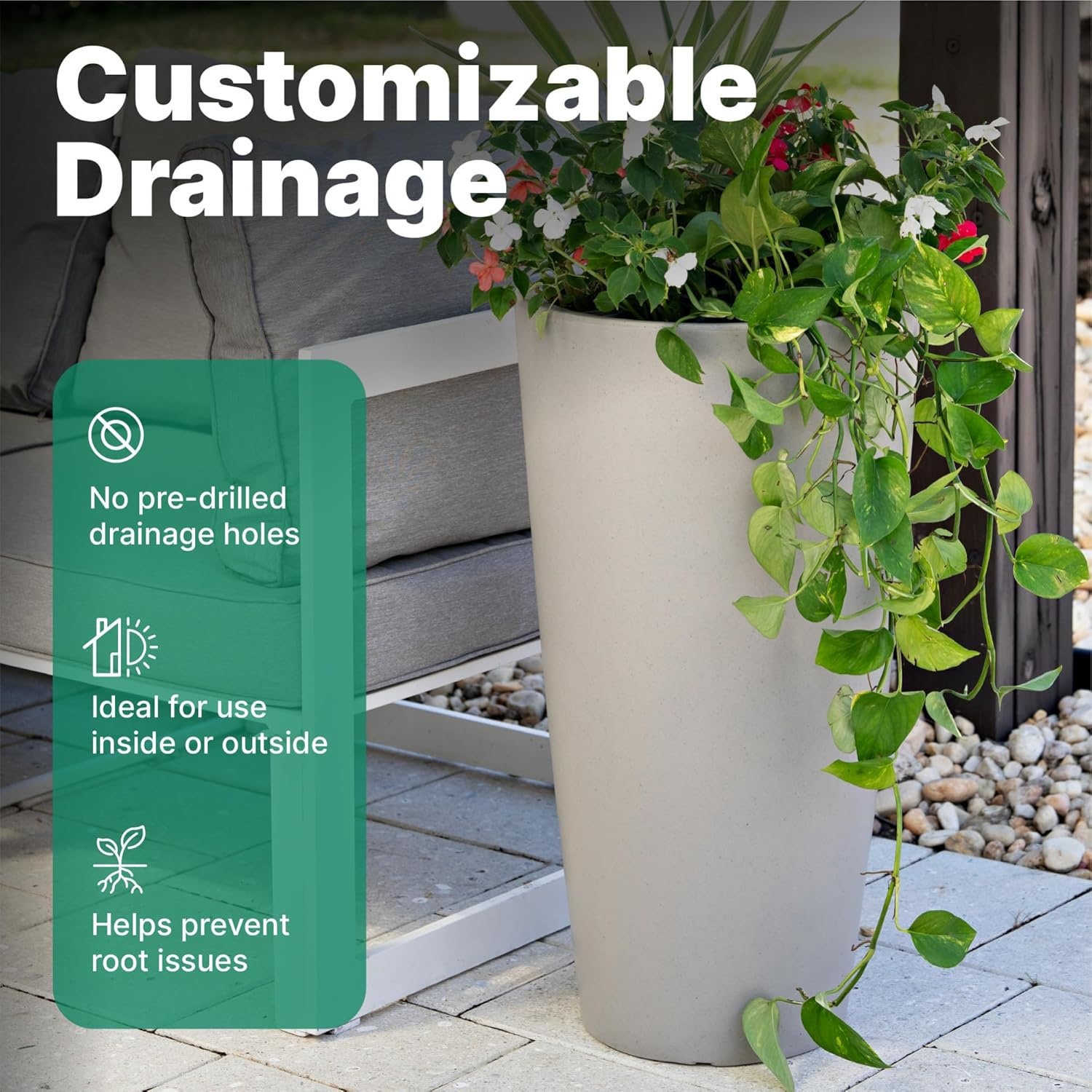 image:imageStep2 Tremont Tall Round Tapered Planter 28 Tall 2Pack IndoorOutdoor Plants Efficient Drainage Durable Resin ConcreteConcrete