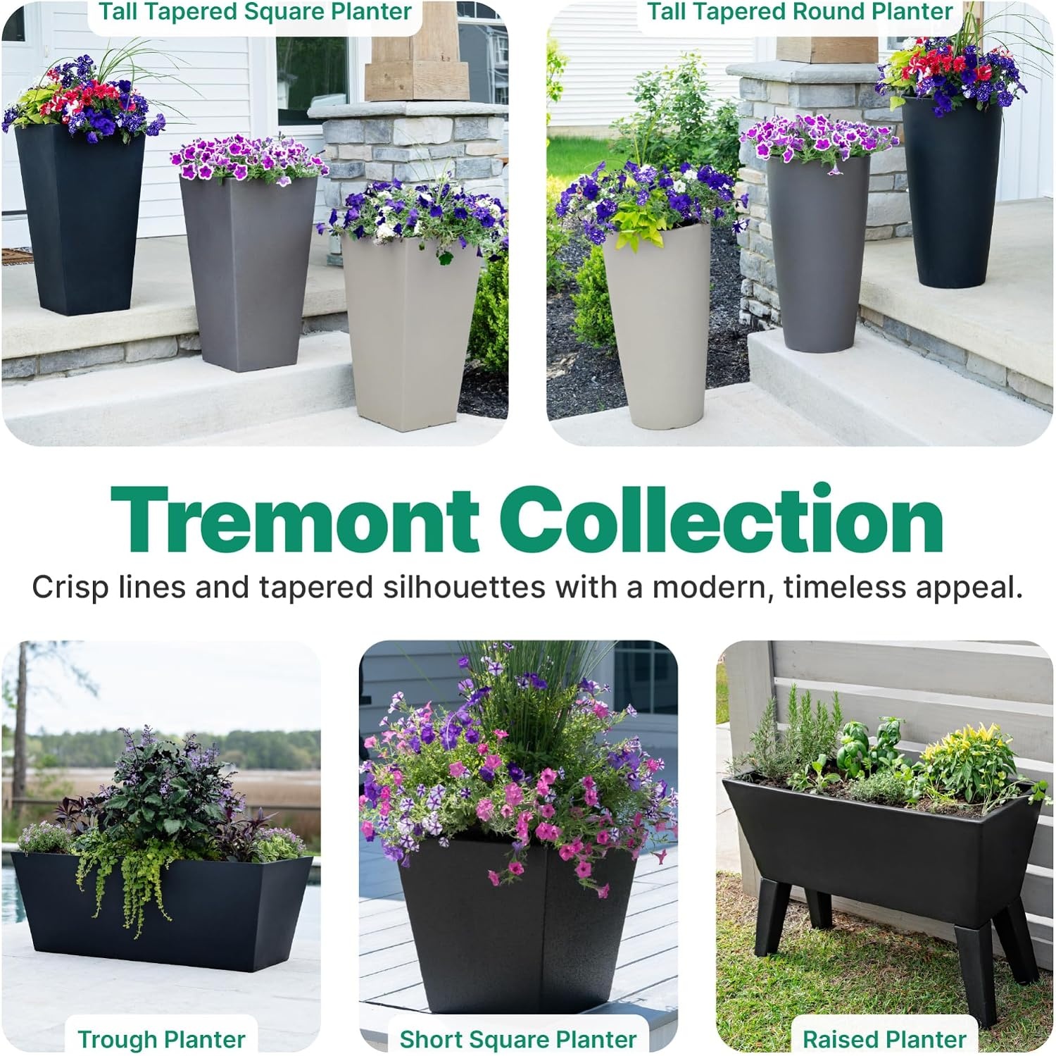 image:imageStep2 Tremont Tall Round Tapered Planter 28 Tall 2Pack IndoorOutdoor Plants Efficient Drainage Durable Resin ConcreteConcrete