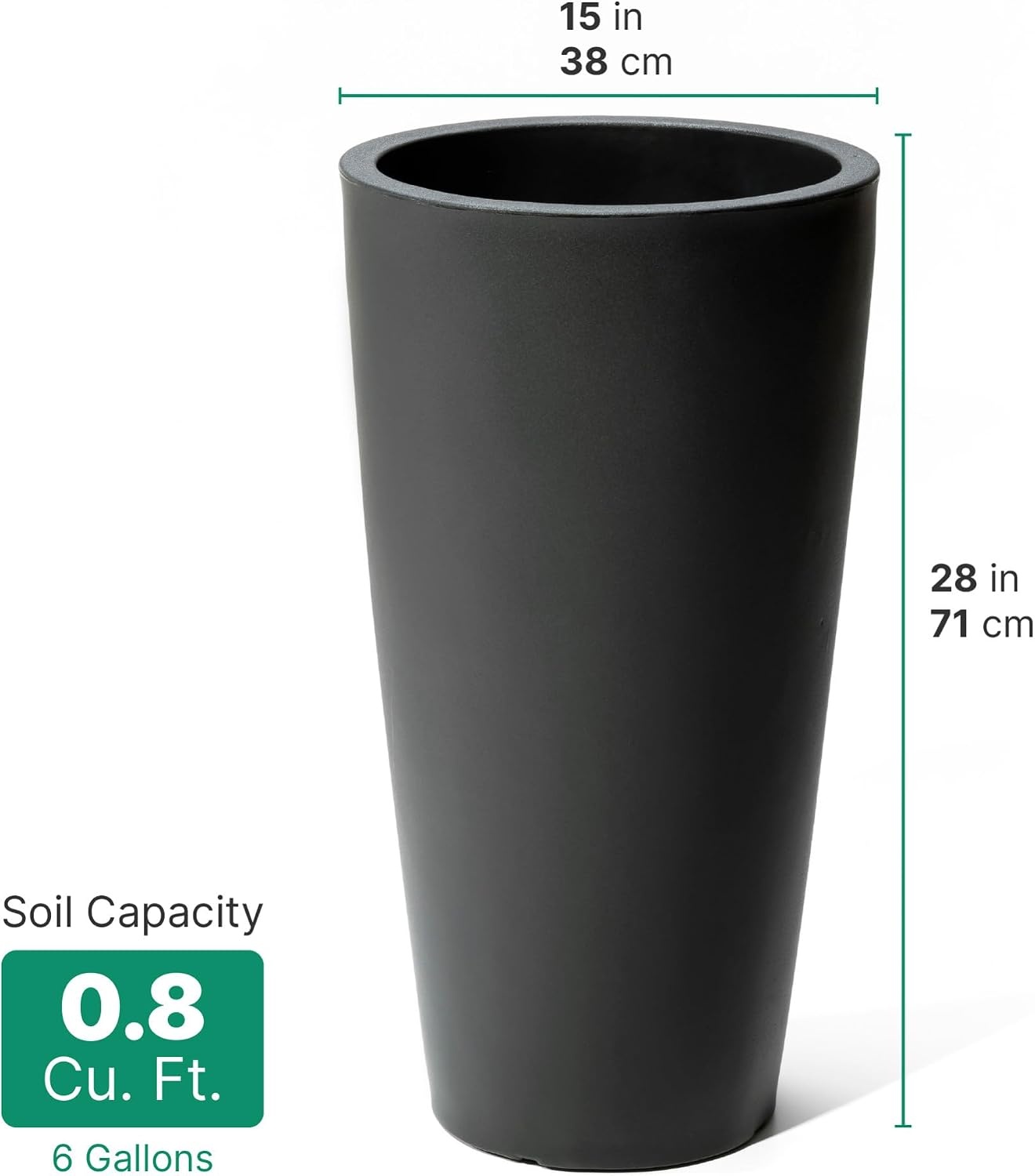 image:imageStep2 Tremont Tall Round Tapered Planter 28 Tall 2Pack IndoorOutdoor Plants Efficient Drainage Durable Resin ConcreteOnyx Black