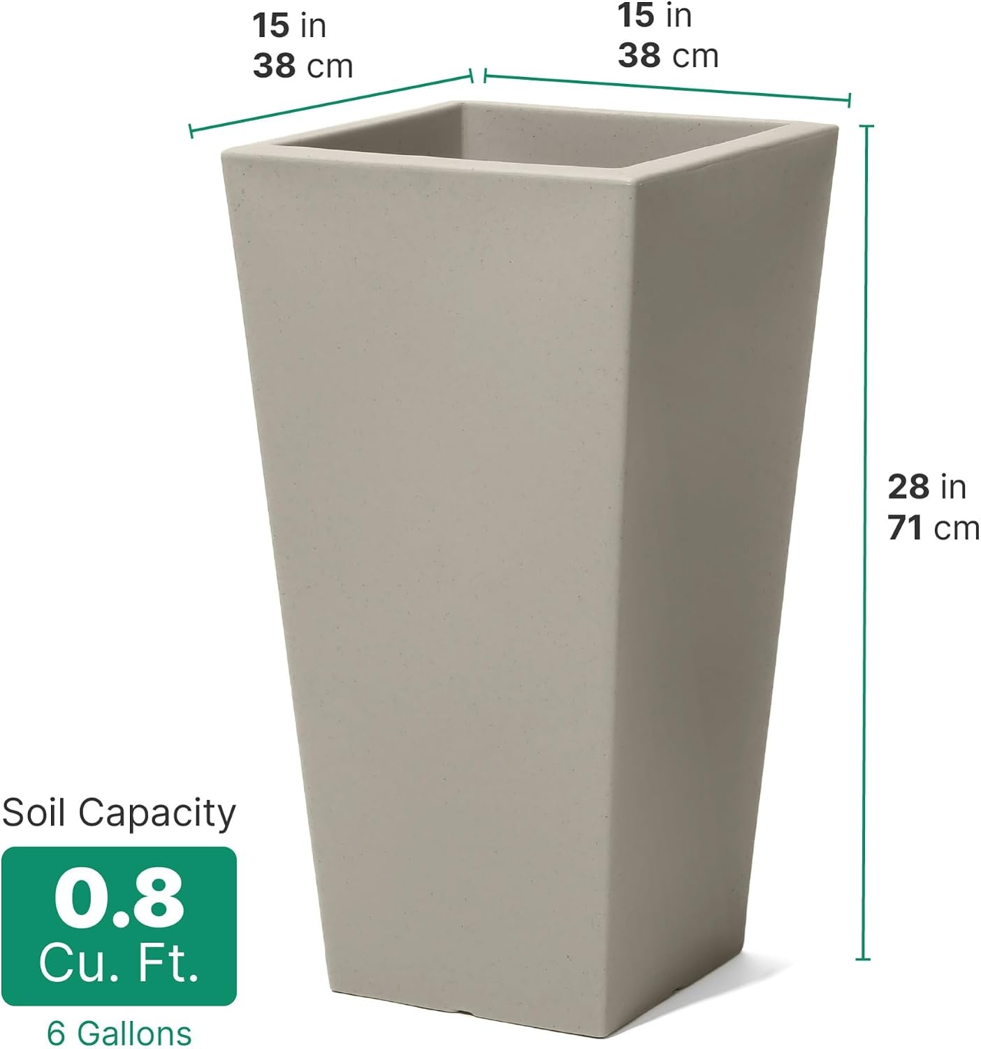 image:imageStep2 Tremont Tall Square Planter Pot Large Outside AllSeason AllWeather Gardening Pot for Patio and Front Porch Concrete 2PackConcrete