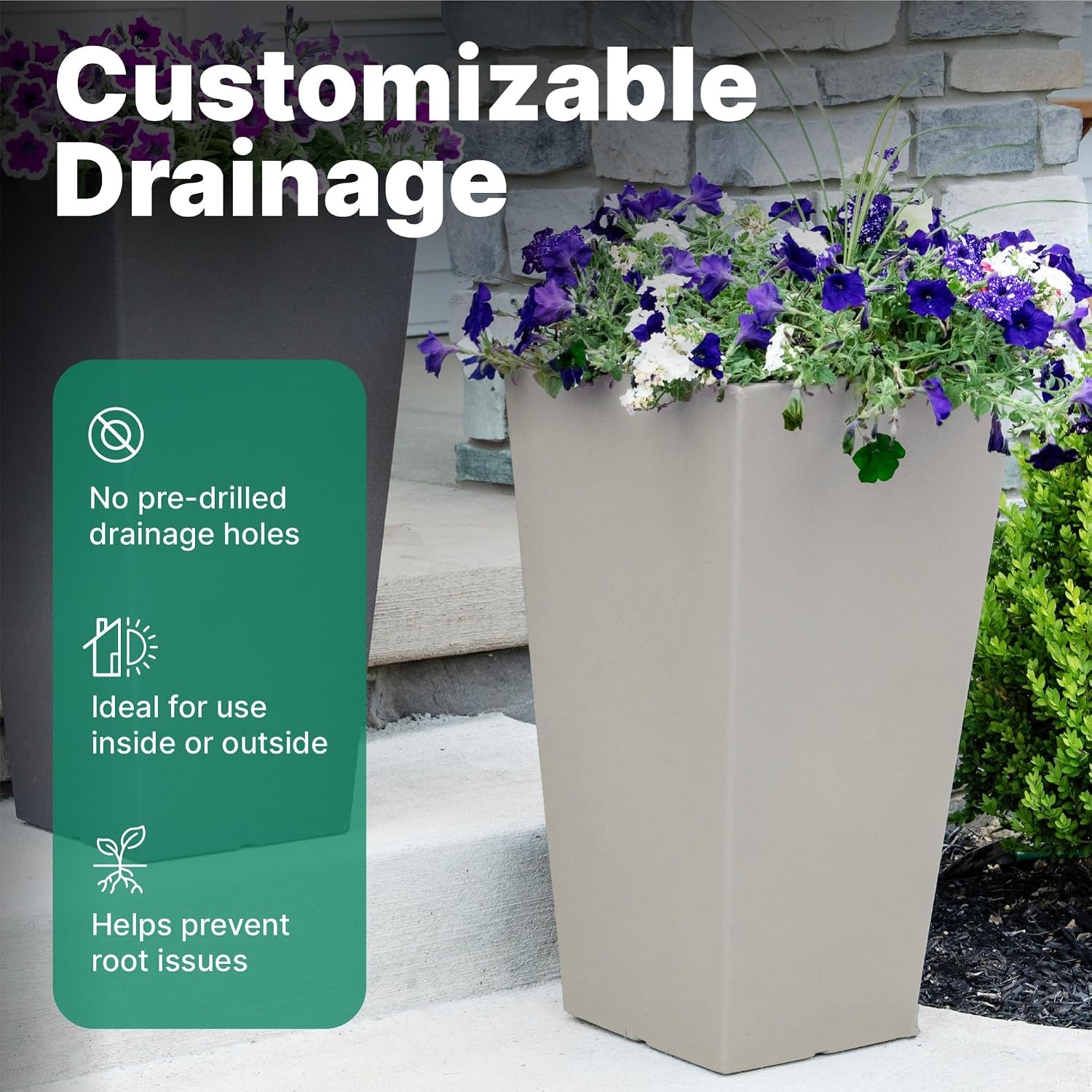 image:imageStep2 Tremont Tall Square Planter Pot Large Outside AllSeason AllWeather Gardening Pot for Patio and Front Porch Concrete 2PackConcrete
