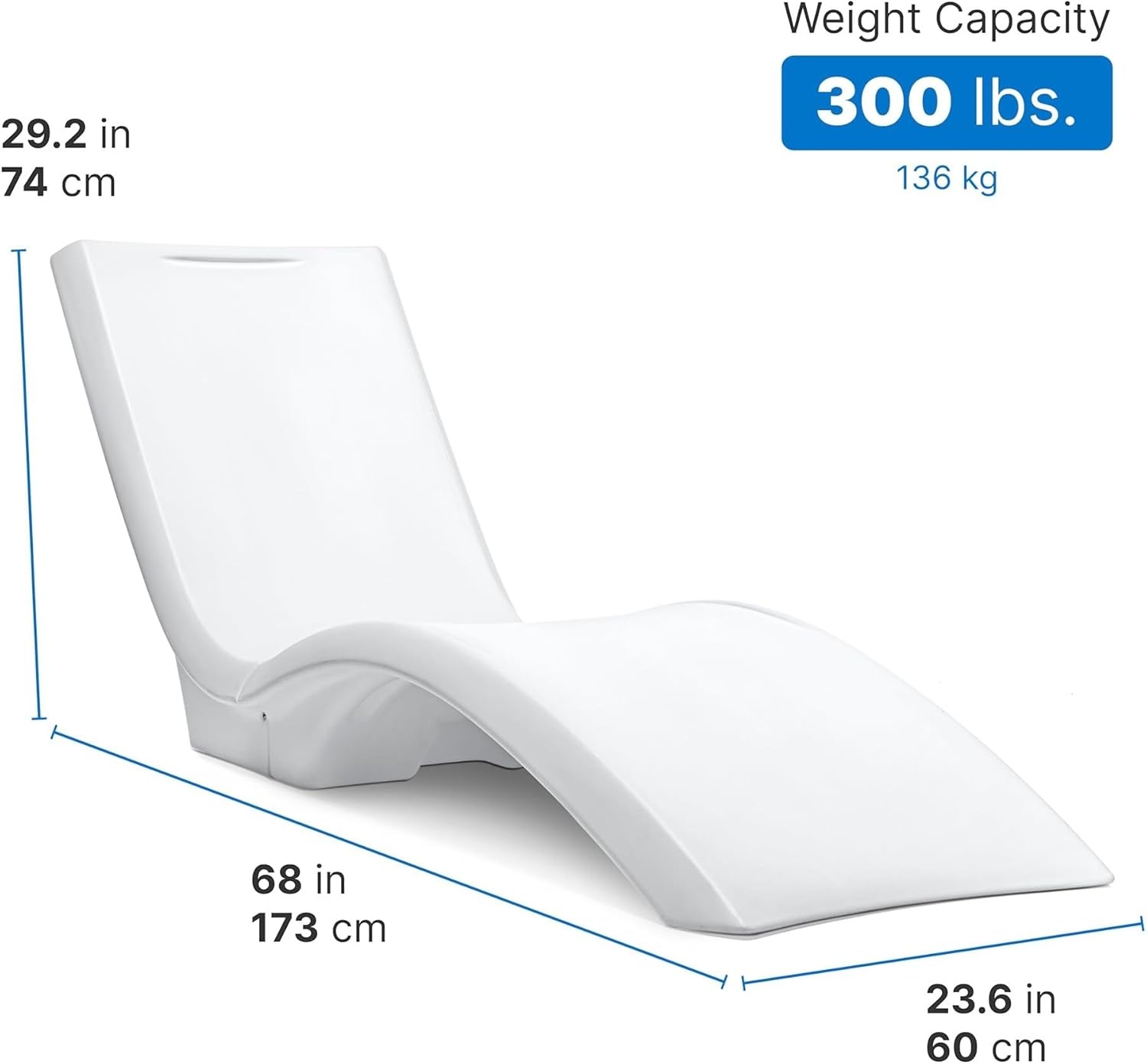 image:imageStep2 Vero Pool Chair FadeResistant Waterproof Patio Furniture for Sun Shelf Use in Pools up to 15Inches of Water Weighted 43D x 23W x 37H Resin WhiteWhite
