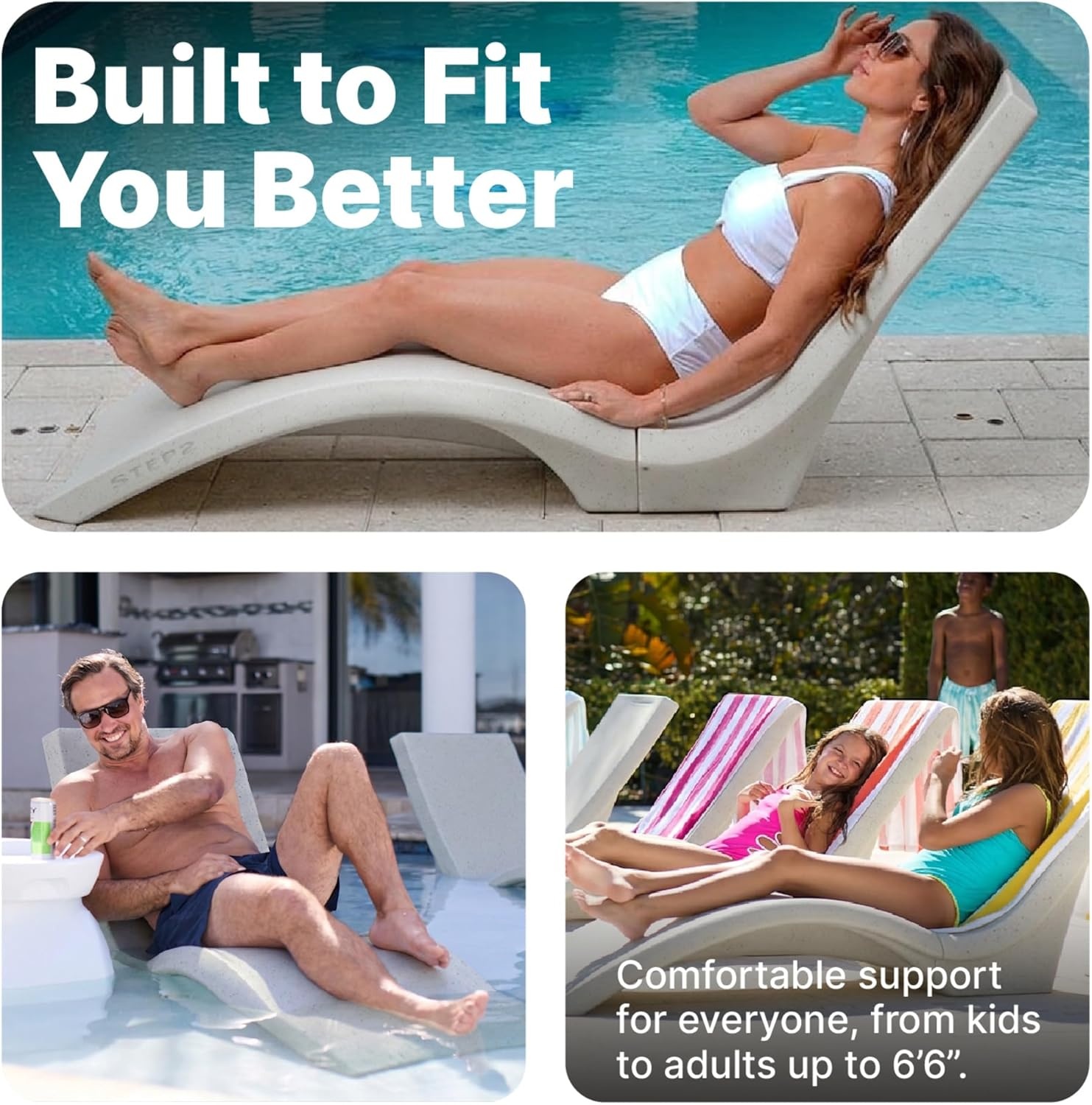 image:imageStep2 Vero Pool Chair FadeResistant Waterproof Patio Furniture for Sun Shelf Use in Pools up to 15Inches of Water Weighted 43D x 23W x 37H Resin WhiteGrey