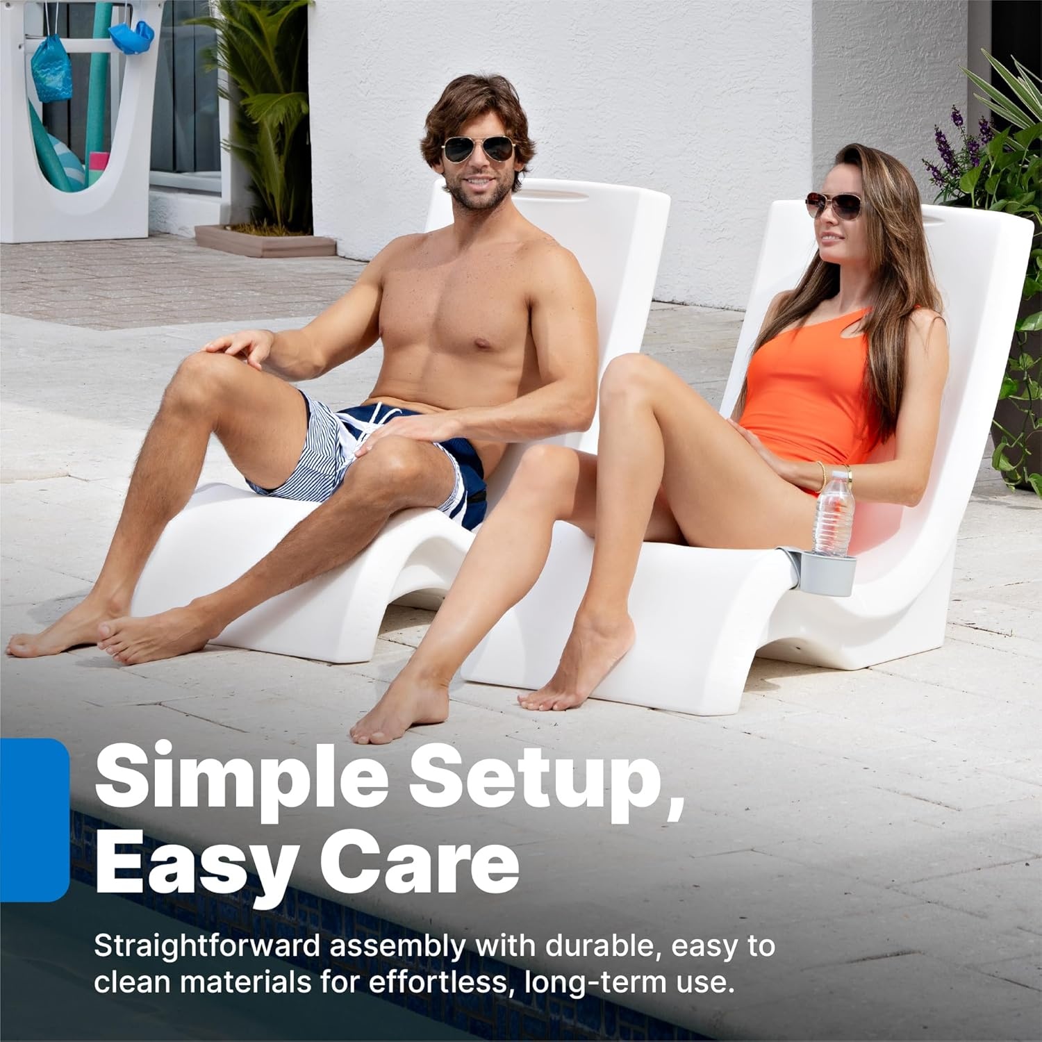 image:imageStep2 Vero Pool Chair FadeResistant Waterproof Patio Furniture for Sun Shelf Use in Pools up to 15Inches of Water Weighted 43D x 23W x 37H Resin WhiteWhite