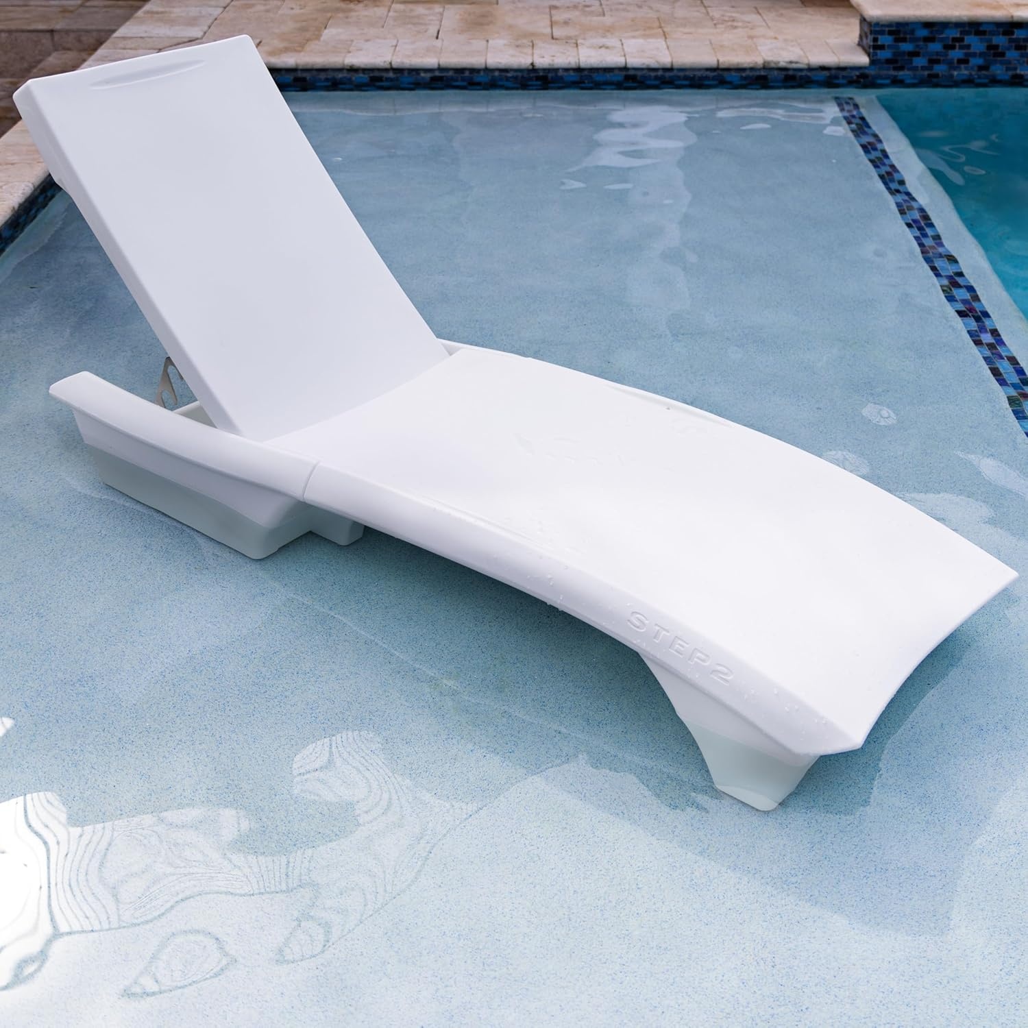 image:imageStep2 Vero Pool Chair FadeResistant Waterproof Patio Furniture for Sun Shelf Use in Pools up to 15Inches of Water Weighted 43D x 23W x 37H Resin WhiteWhite