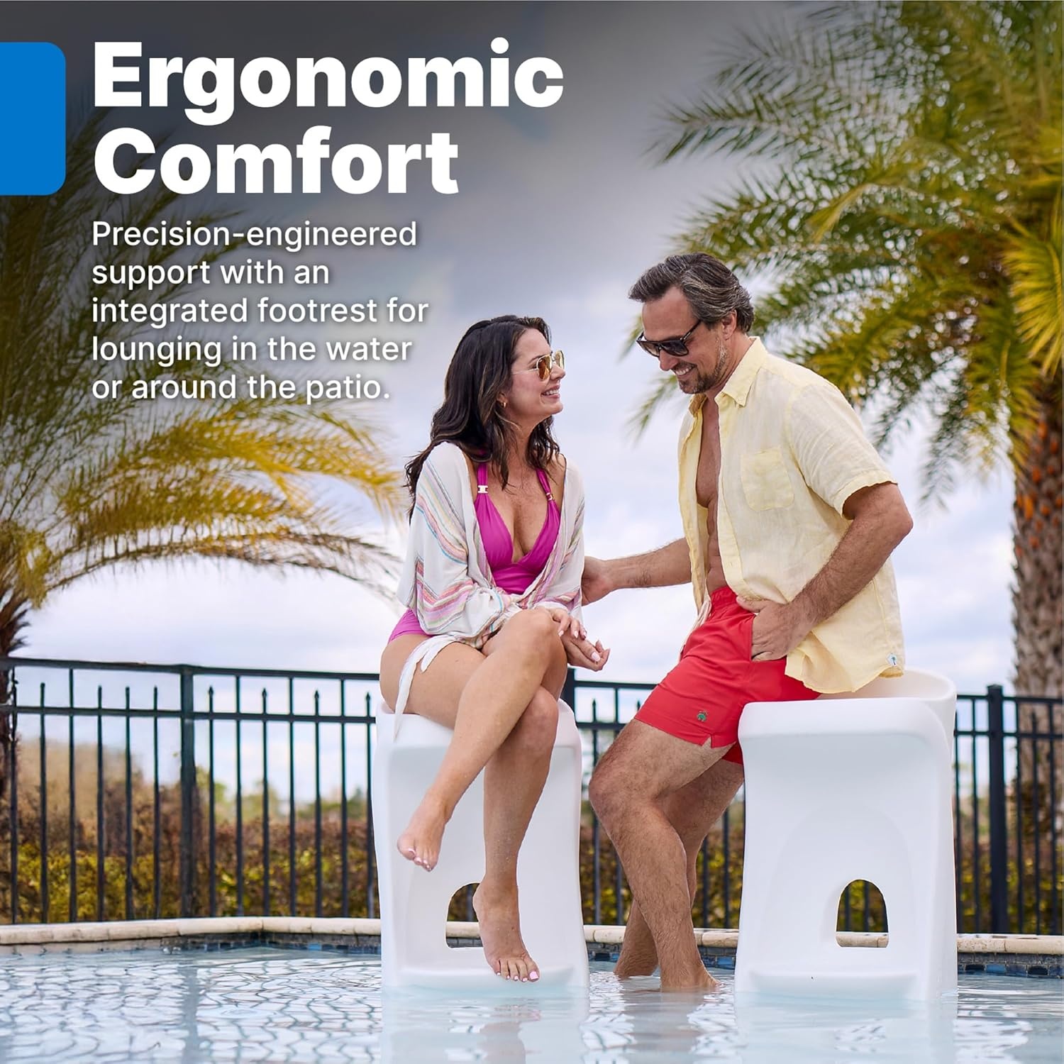 image:imageStep2 Vero Pool Chair FadeResistant Waterproof Patio Furniture for Sun Shelf Use in Pools up to 15Inches of Water Weighted 43D x 23W x 37H Resin WhiteWhite