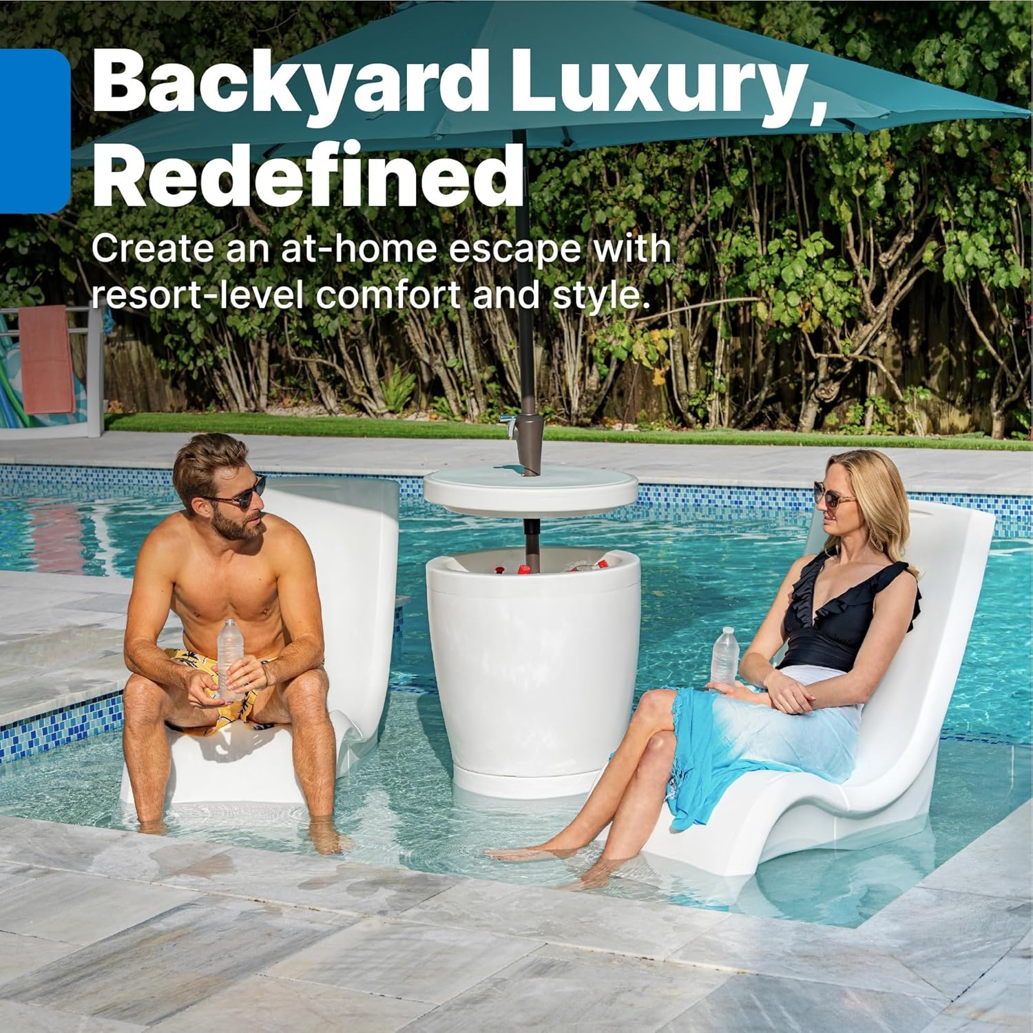 image:imageStep2 Vero Pool Chair FadeResistant Waterproof Patio Furniture for Sun Shelf Use in Pools up to 15Inches of Water Weighted 43D x 23W x 37H Resin WhiteWhite