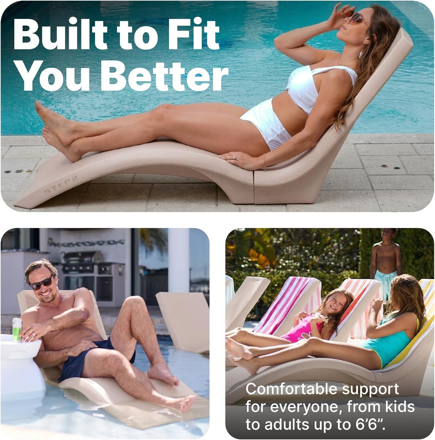 image:imageStep2 Vero Pool Chair FadeResistant Waterproof Patio Furniture for Sun Shelf Use in Pools up to 15Inches of Water Weighted 43D x 23W x 37H Resin WhiteTan