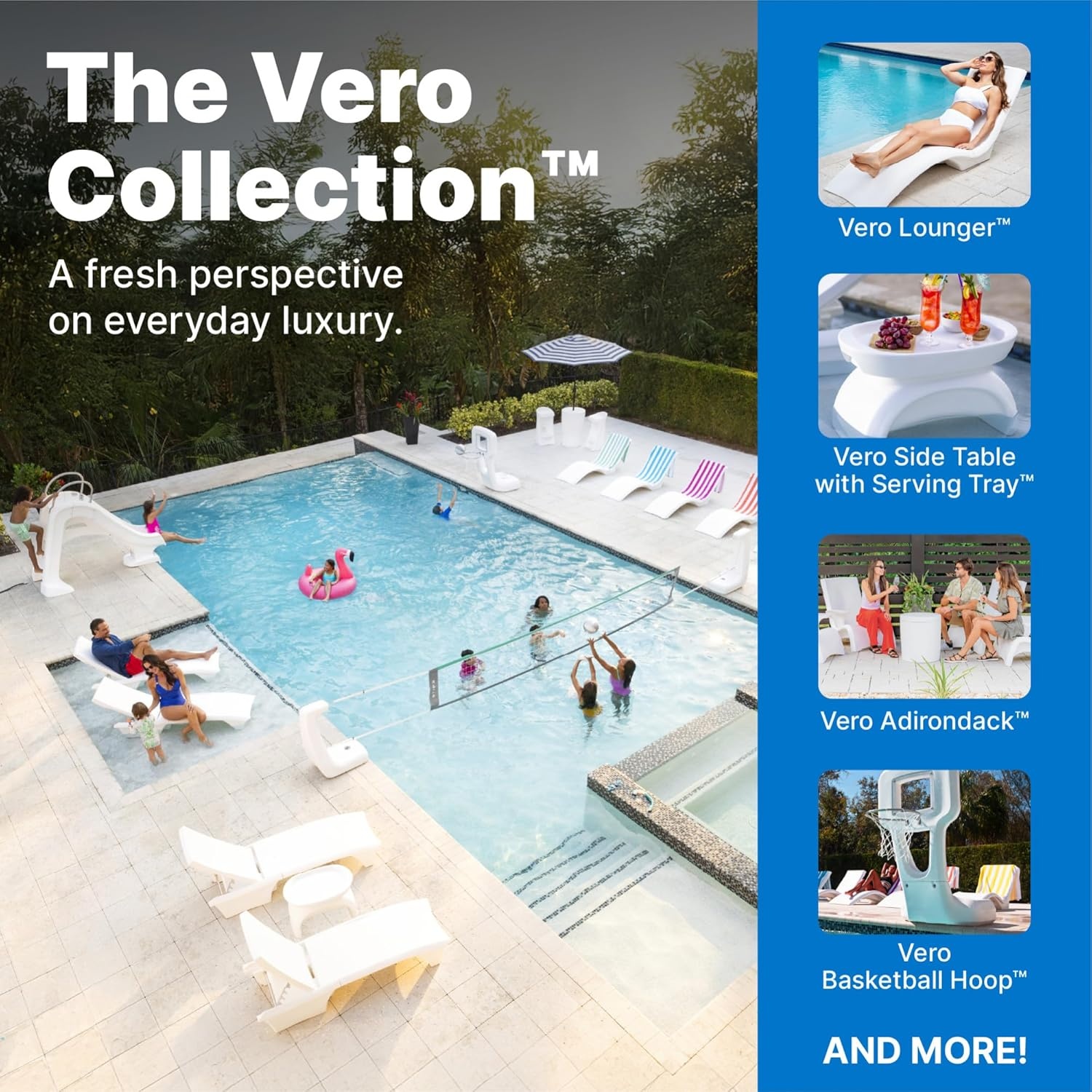 image:imageStep2 Vero Pool Chair FadeResistant Waterproof Patio Furniture for Sun Shelf Use in Pools up to 15Inches of Water Weighted 43D x 23W x 37H Resin WhiteWhite