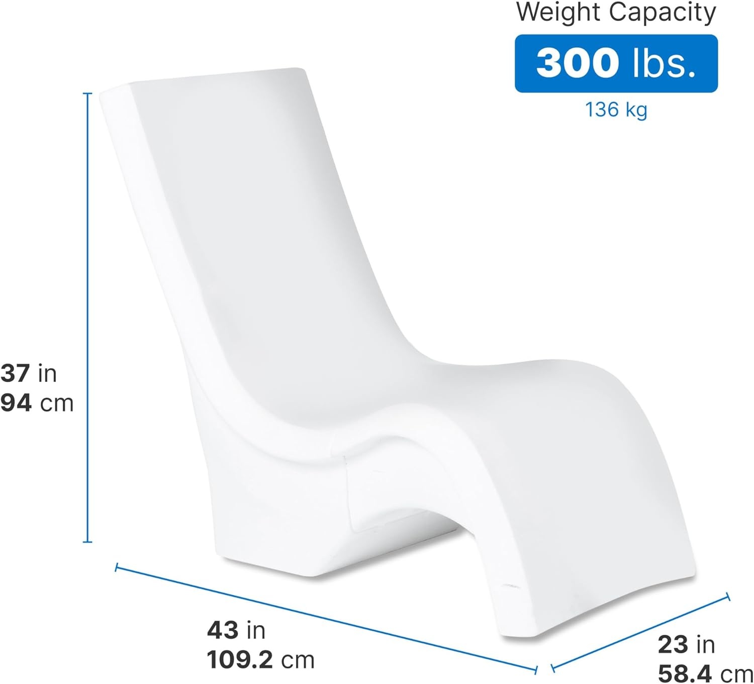 image:imageStep2 Vero Pool Chair FadeResistant Waterproof Patio Furniture for Sun Shelf Use in Pools up to 15Inches of Water Weighted 43D x 23W x 37H Resin WhiteWhite