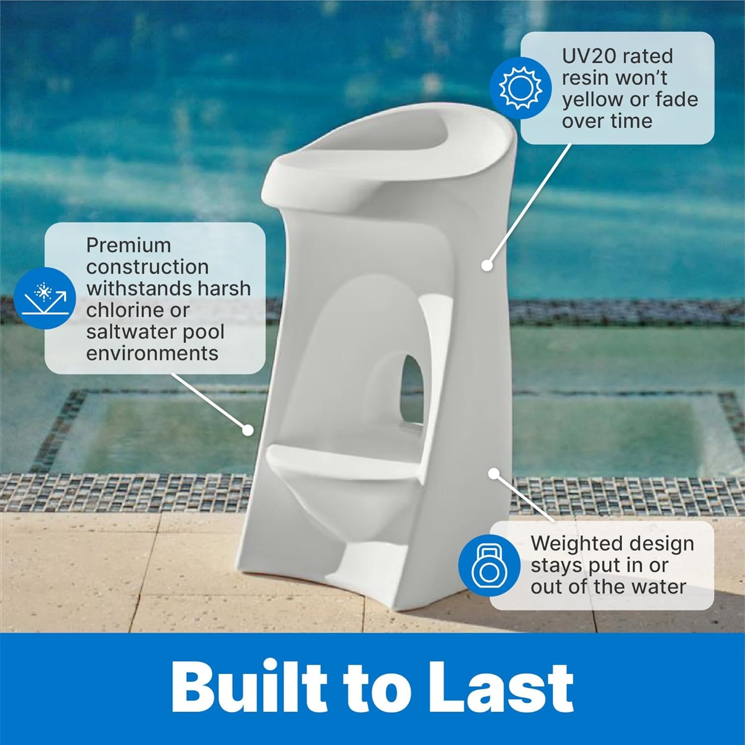 image:imageStep2 Vero Pool Chair FadeResistant Waterproof Patio Furniture for Sun Shelf Use in Pools up to 15Inches of Water Weighted 43D x 23W x 37H Resin WhiteWhite
