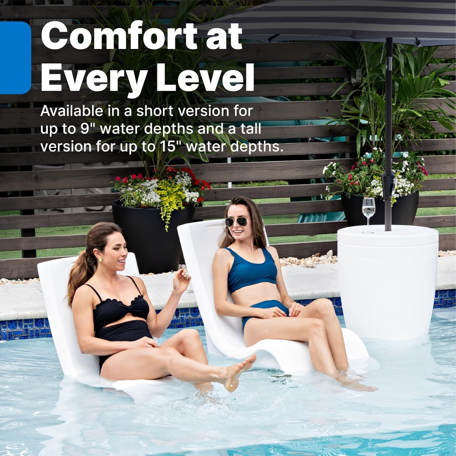 image:imageStep2 Vero Pool Chair FadeResistant Waterproof Patio Furniture for Sun Shelf Use in Pools up to 15Inches of Water Weighted 43D x 23W x 37H Resin WhiteWhite