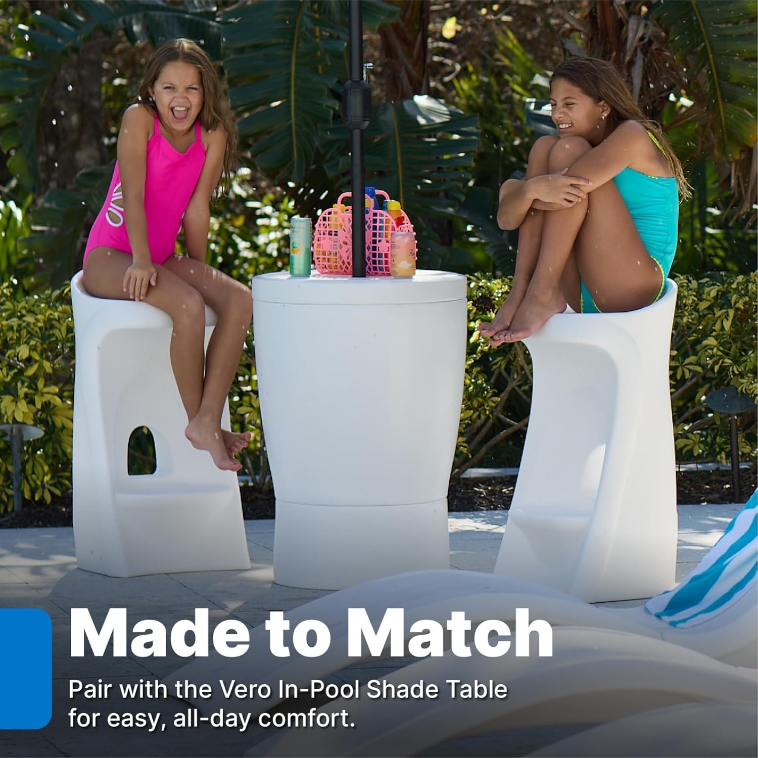 image:imageStep2 Vero Pool Chair FadeResistant Waterproof Patio Furniture for Sun Shelf Use in Pools up to 15Inches of Water Weighted 43D x 23W x 37H Resin WhiteWhite