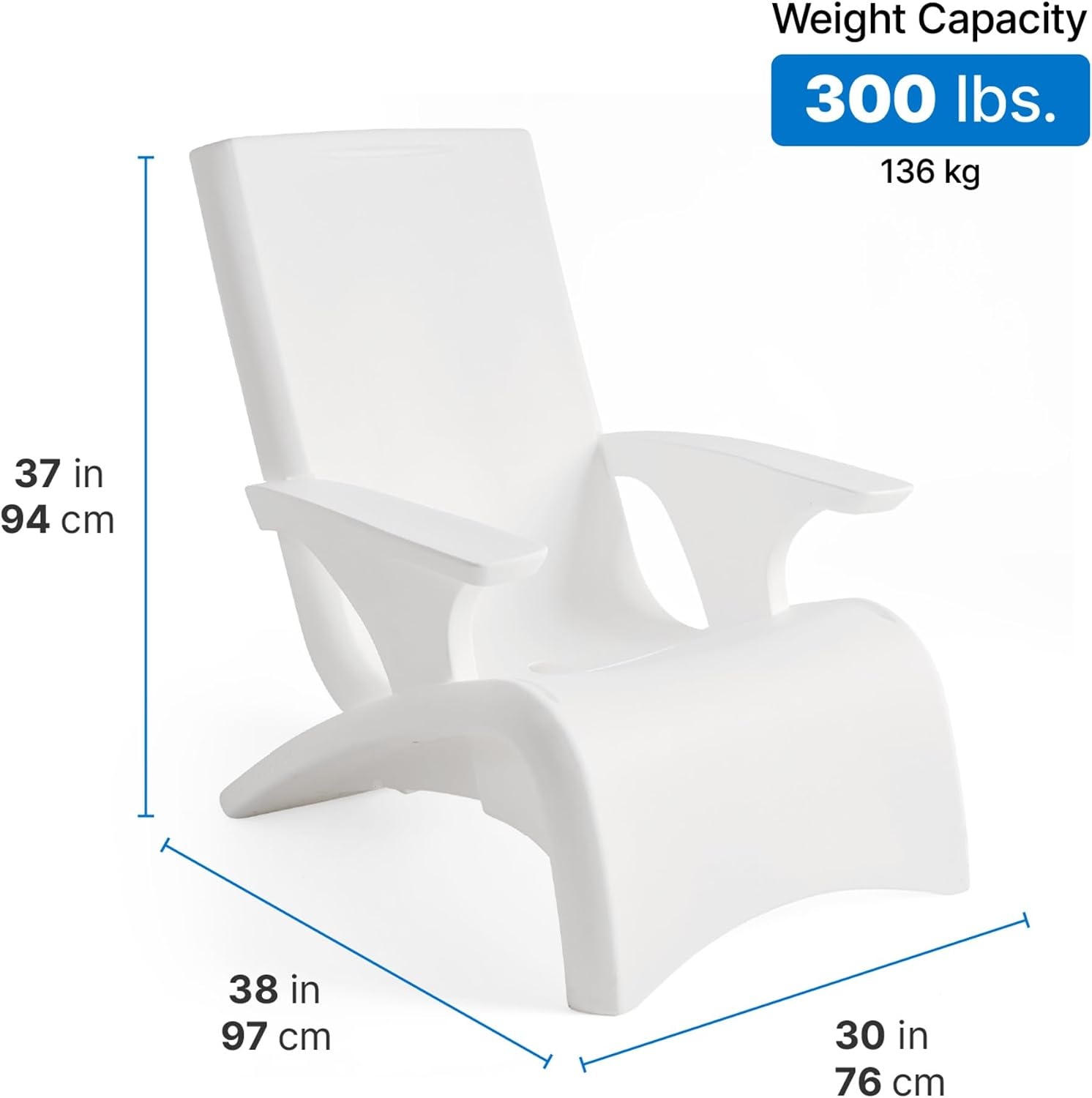 image:imageStep2 Vero Pool Chair FadeResistant Waterproof Patio Furniture for Sun Shelf Use in Pools up to 15Inches of Water Weighted 43D x 23W x 37H Resin WhiteWhite