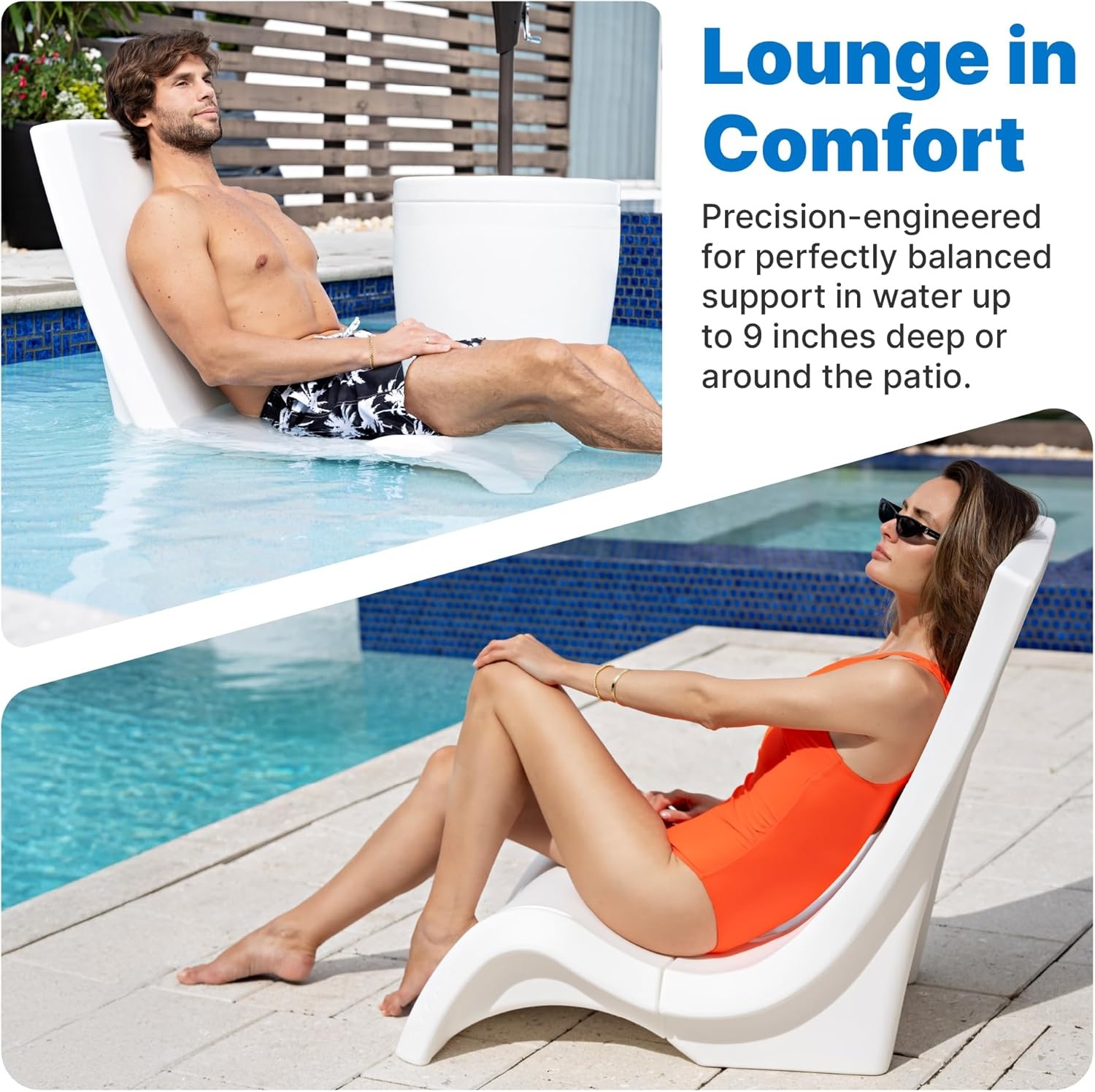 image:imageStep2 Vero Pool Chair FadeResistant Waterproof Patio Furniture for Sun Shelf Use in Pools up to 15Inches of Water Weighted 43D x 23W x 37H Resin WhiteWhite