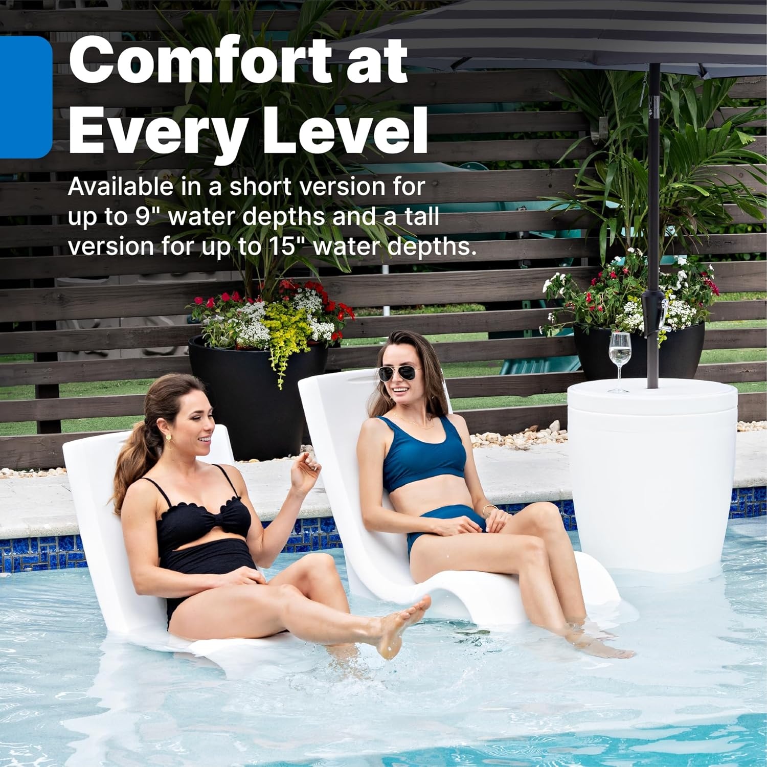 image:imageStep2 Vero Pool Chair FadeResistant Waterproof Patio Furniture for Sun Shelf Use in Pools up to 15Inches of Water Weighted 43D x 23W x 37H Resin WhiteWhite