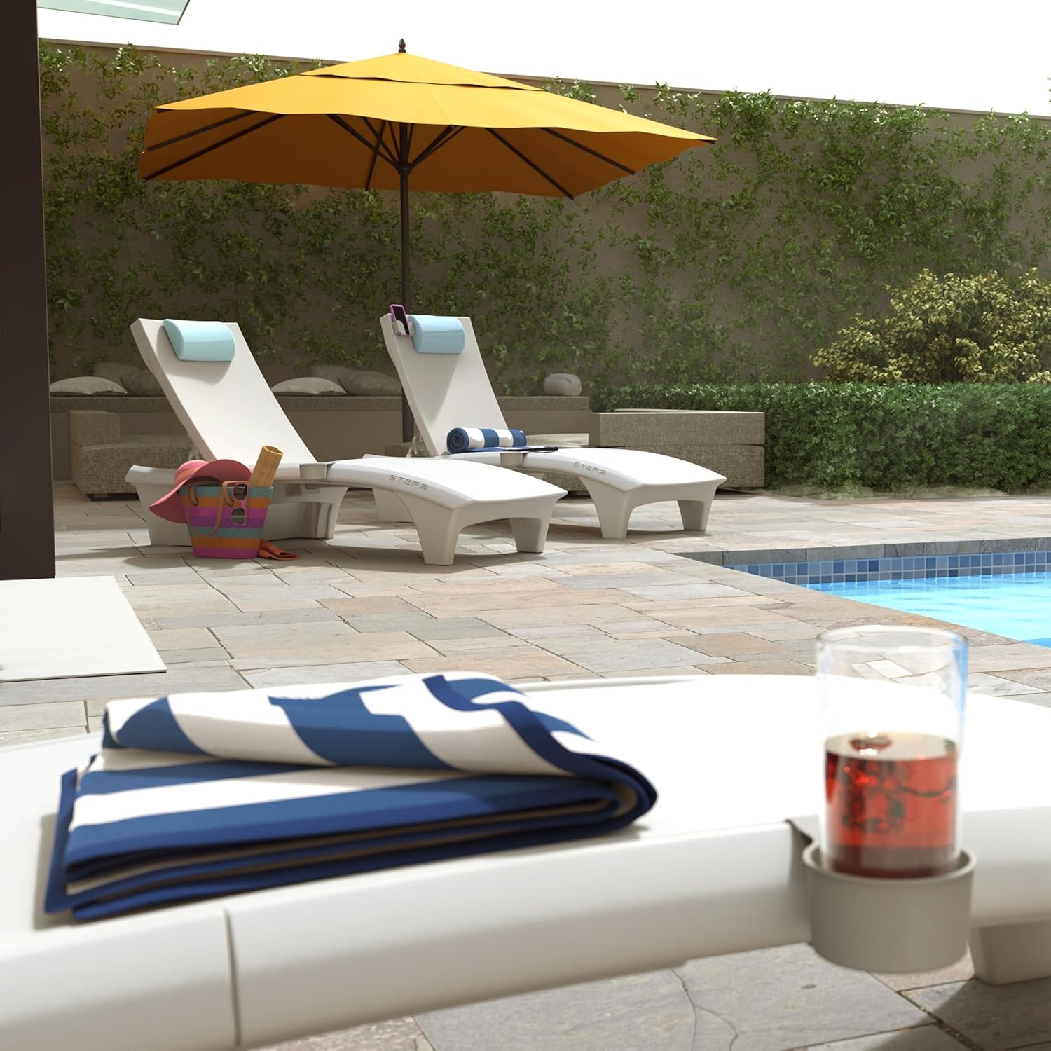 image:imageStep2 Vero Pool Chair FadeResistant Waterproof Patio Furniture for Sun Shelf Use in Pools up to 15Inches of Water Weighted 43D x 23W x 37H Resin WhiteWhite