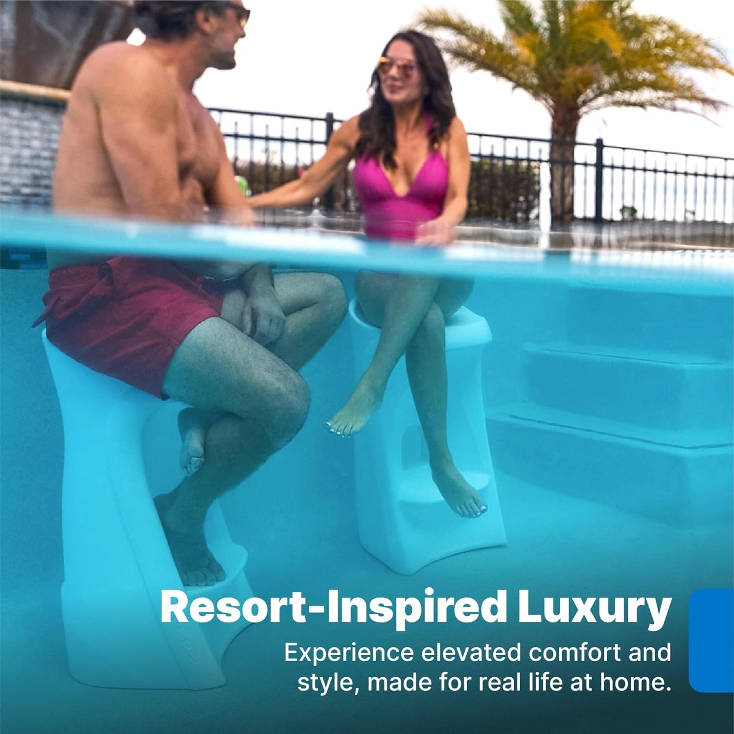 image:imageStep2 Vero Pool Chair FadeResistant Waterproof Patio Furniture for Sun Shelf Use in Pools up to 15Inches of Water Weighted 43D x 23W x 37H Resin WhiteWhite