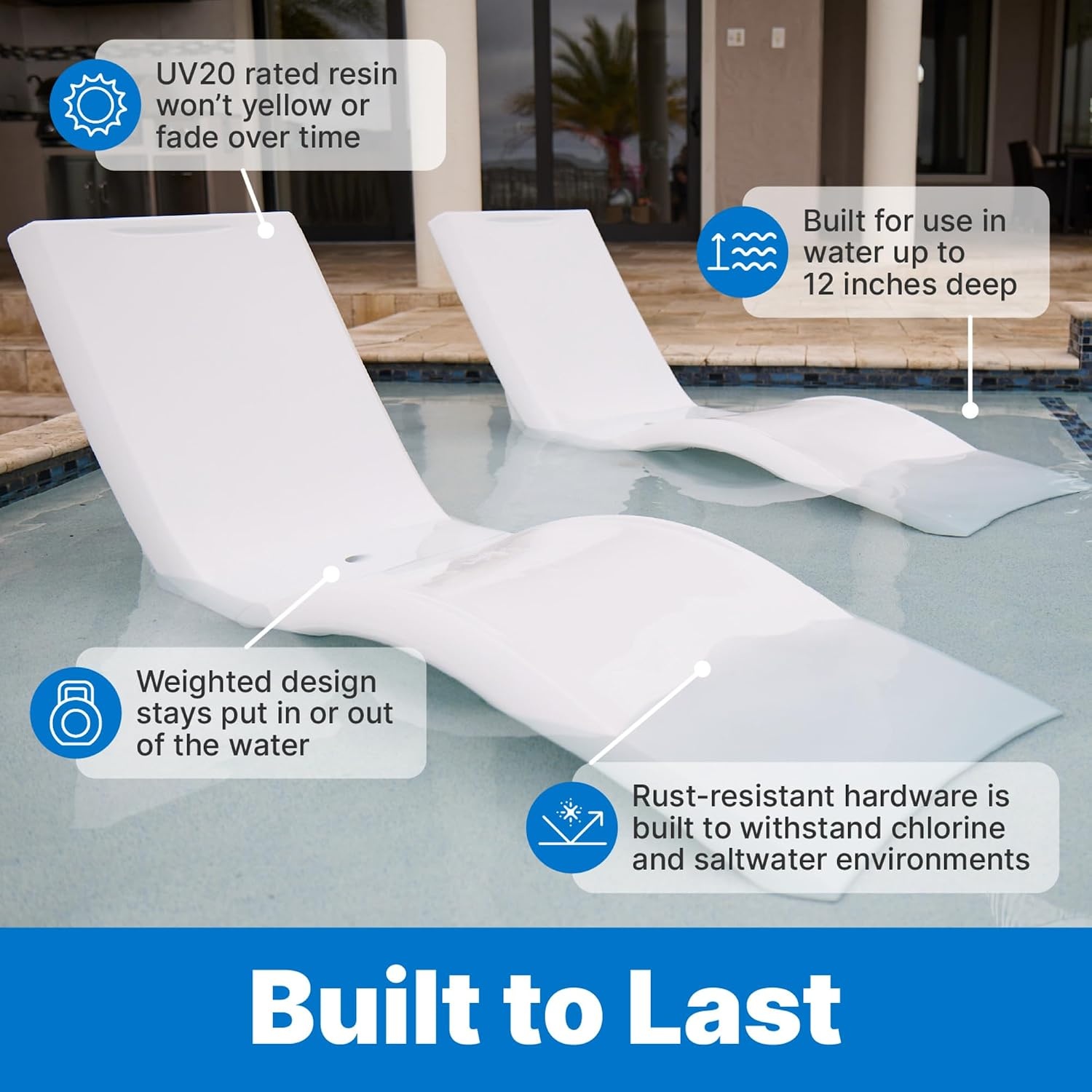 image:imageStep2 Vero Pool Lounger 2Pack Weighted inPool Lounge Chairs for Tanning Ledge and Baja Shelf White