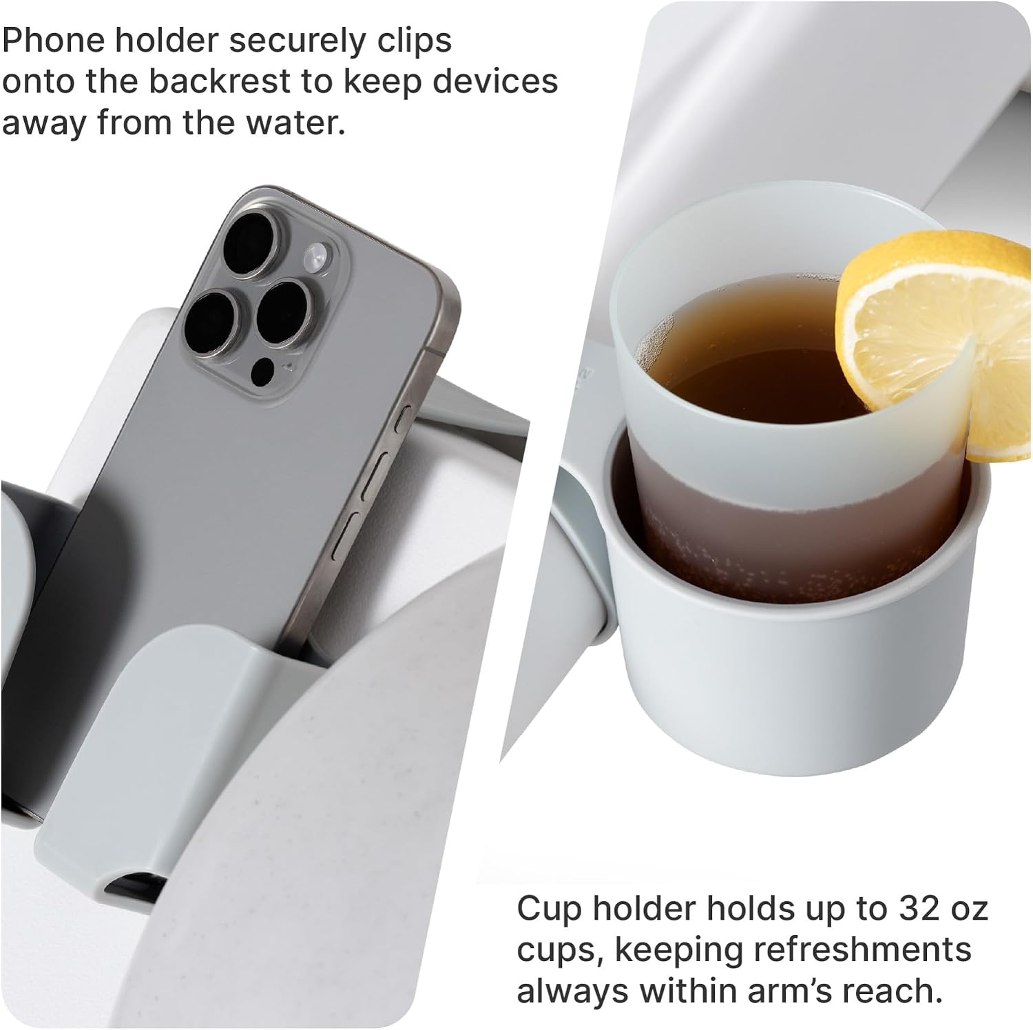 image:imageStep2 Vero Pool Lounger 3Piece Accessories Set Pillow Cup Holder Phone Mount Compatible with Vero Collection BlueBlue