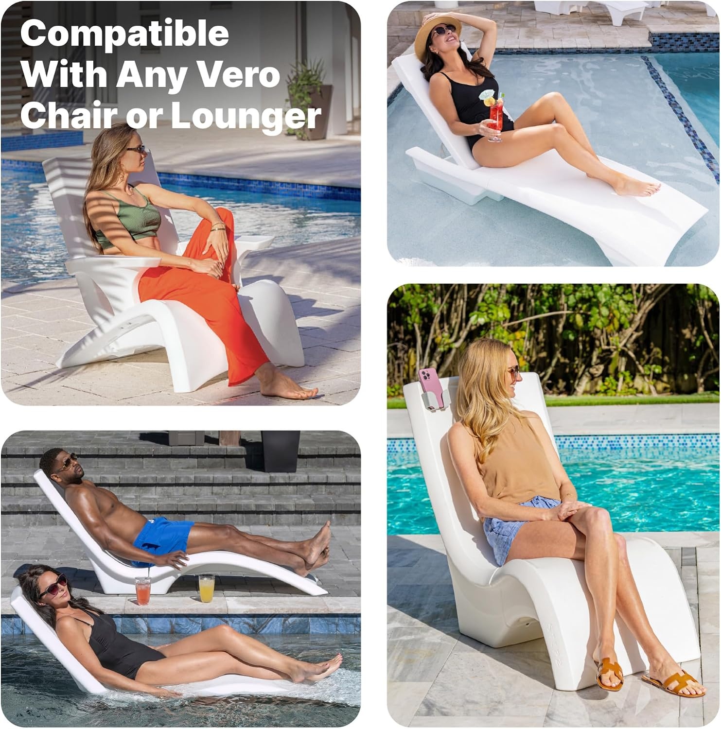 image:imageStep2 Vero Pool Lounger 3Piece Accessories Set Pillow Cup Holder Phone Mount Compatible with Vero Collection BlueBlue
