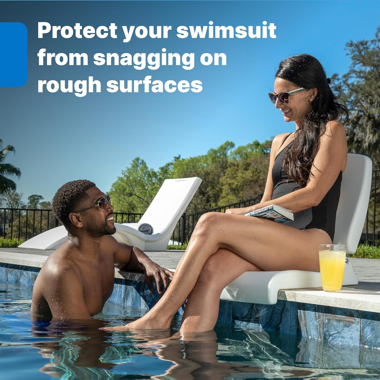 image:imageStep2 Vero Pool Lounger and Folding Adult Flip Seat Bundle OutdoorIndoor Waterproof Patio Furniture Provides Back Support When Sitting Made of Durable Plastic WhiteWhite Capri