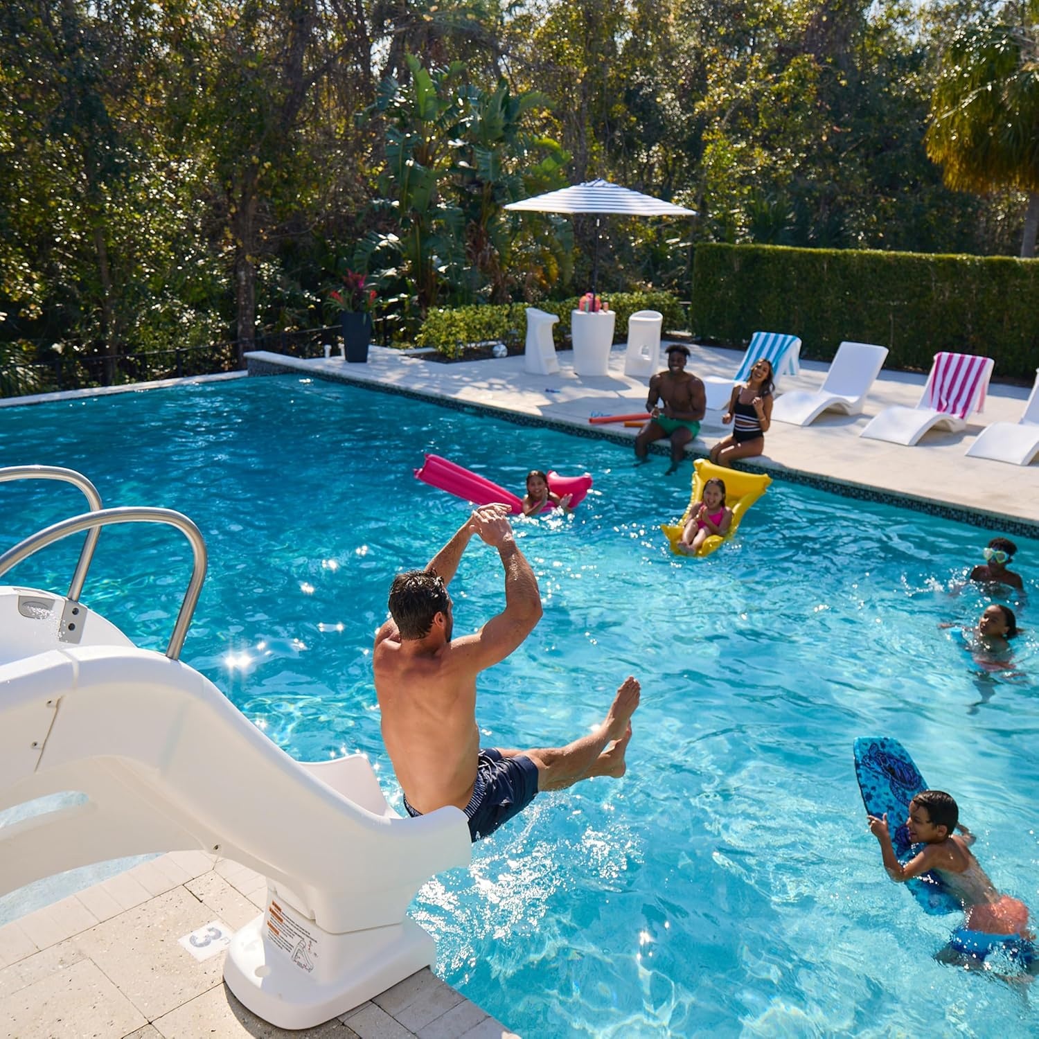image:imageStep2 Vero Pool Slide OutdoorIndoor Waterproof Patio Furniture NonSlip Steps Hose Attachment Made of Durable Plastic 4 Feet White
