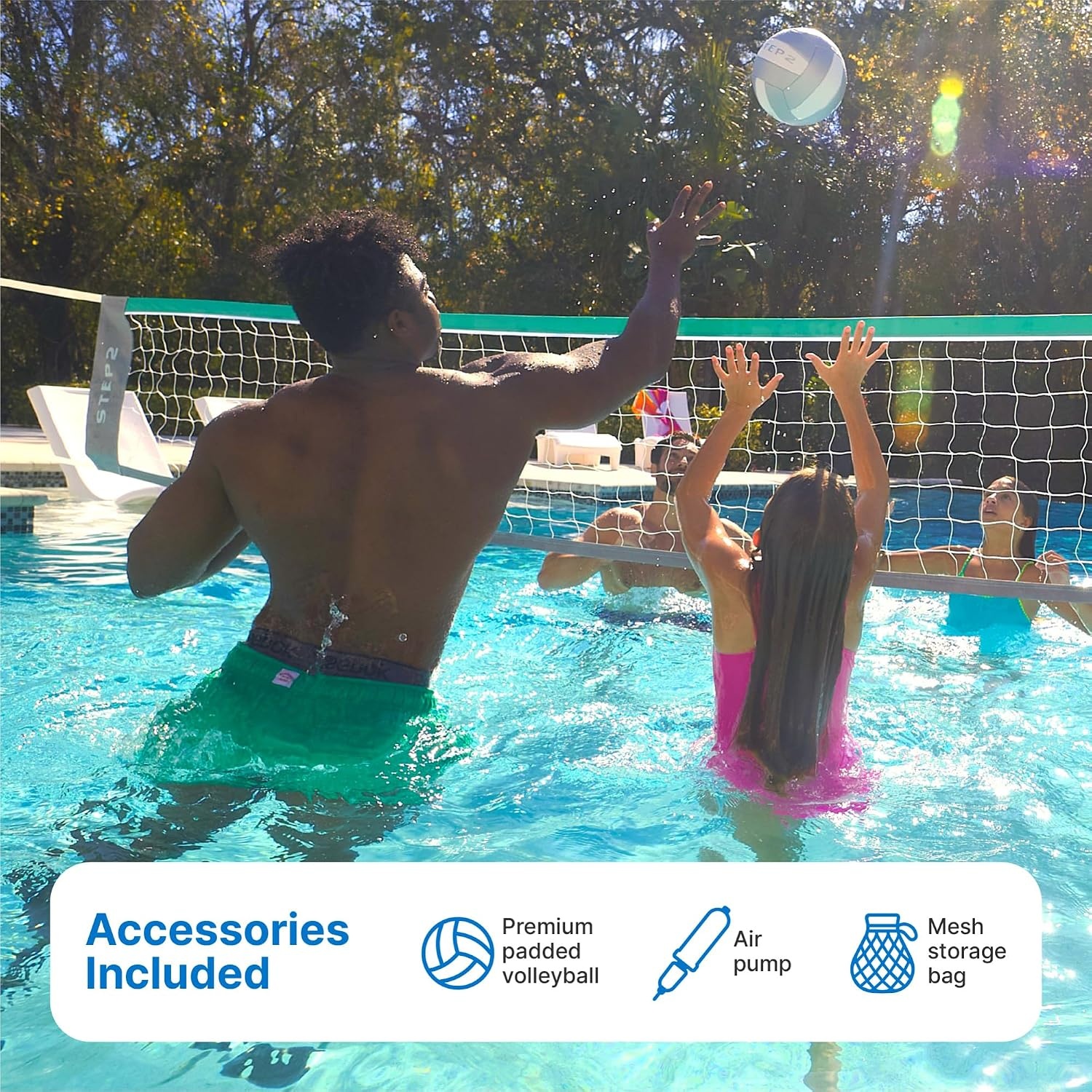 image:imageStep2 Vero Pool Volleyball Net OutdoorIndoor Waterproof Patio Furniture Made of Durable Plastic 1525 Feet White