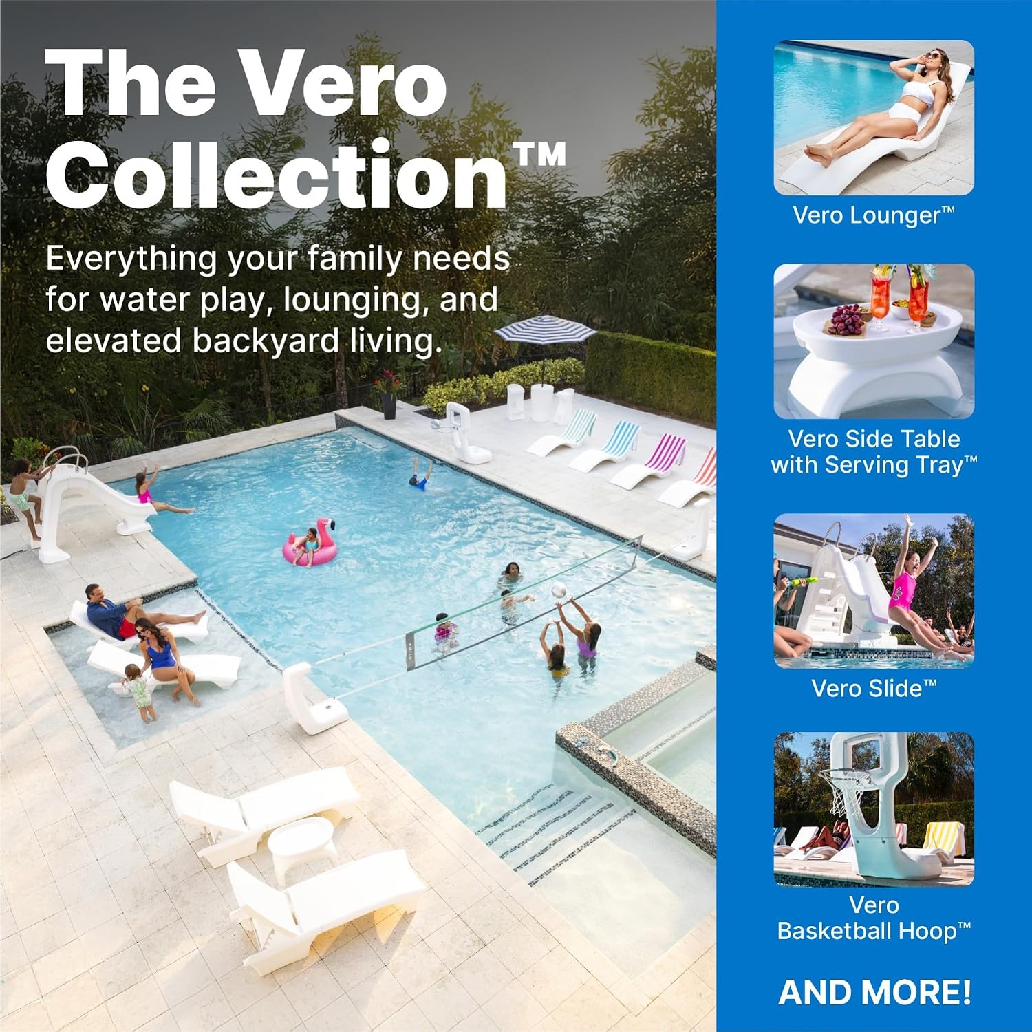image:imageStep2 Vero Pool Volleyball Net OutdoorIndoor Waterproof Patio Furniture Made of Durable Plastic 1525 Feet White