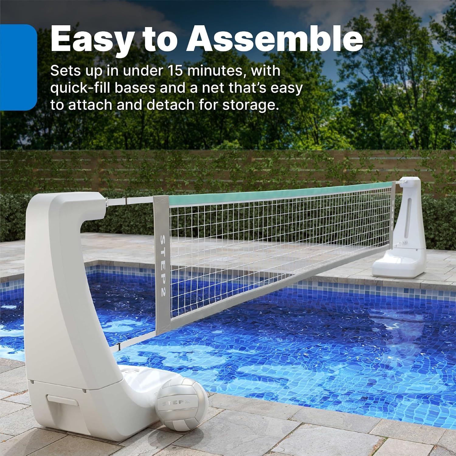 image:imageStep2 Vero Pool Volleyball Net OutdoorIndoor Waterproof Patio Furniture Made of Durable Plastic 1525 Feet White