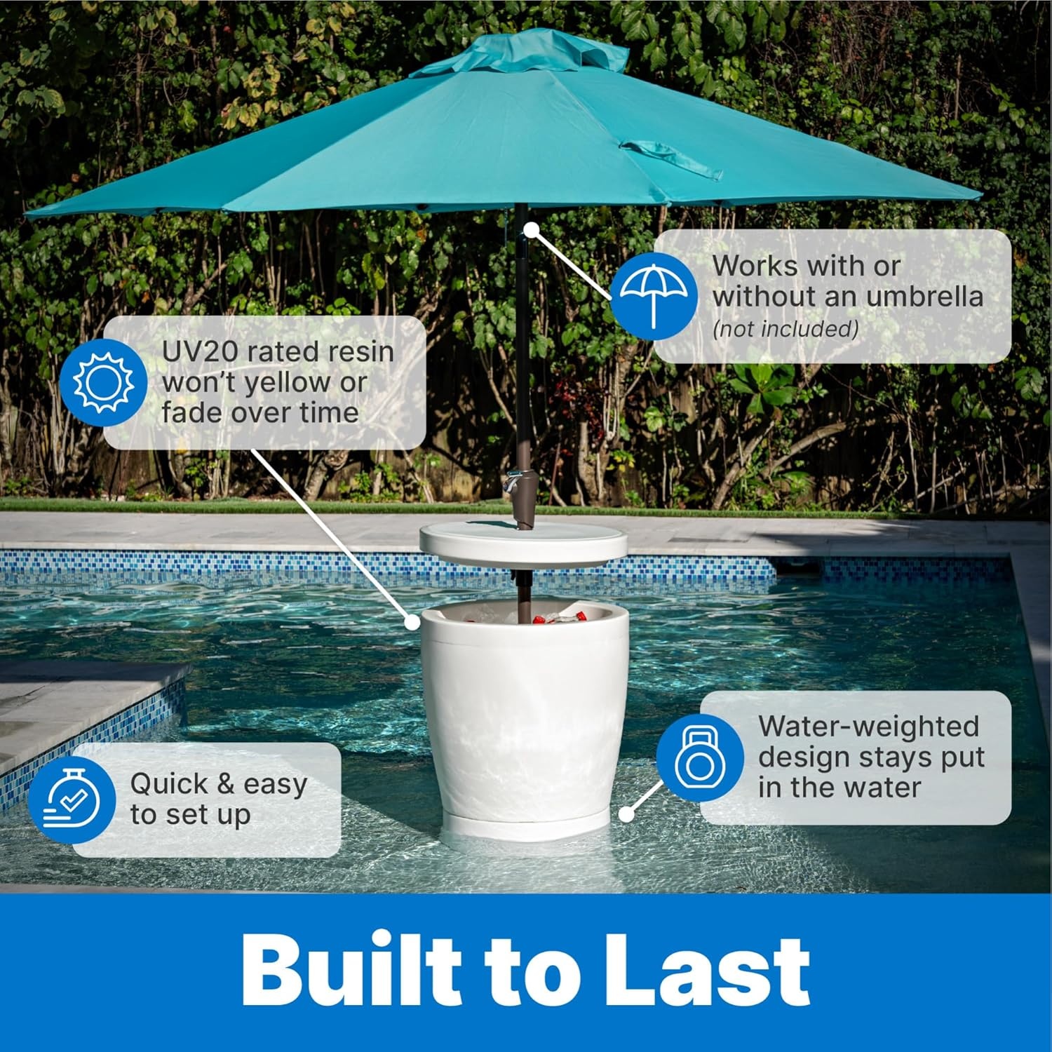 image:imageStep2 Vero Side Table with Serving Tray OutdoorIndoor Waterproof Patio Furniture Use in Pools Up to 9 Water or Poolside Ledge Made of Durable Plastic Integrated Weight System WhiteShade Table
