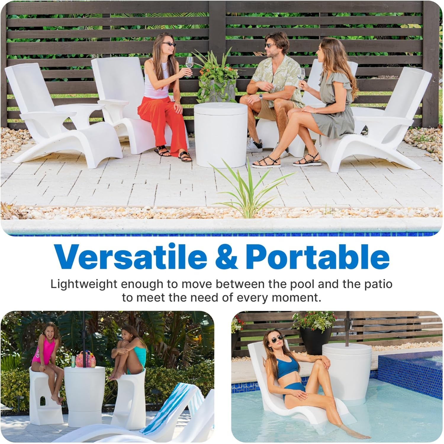 image:imageStep2 Vero Side Table with Serving Tray OutdoorIndoor Waterproof Patio Furniture Use in Pools Up to 9 Water or Poolside Ledge Made of Durable Plastic Integrated Weight System WhiteShade Table