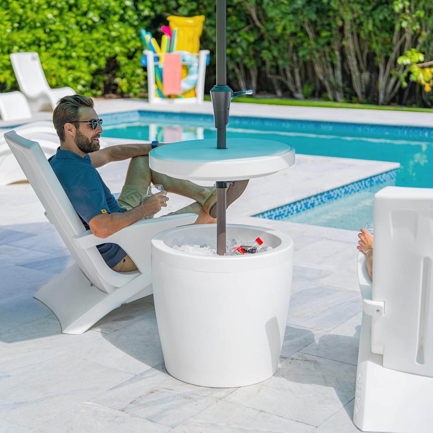 image:imageStep2 Vero Side Table with Serving Tray OutdoorIndoor Waterproof Patio Furniture Use in Pools Up to 9 Water or Poolside Ledge Made of Durable Plastic Integrated Weight System WhiteShade Table