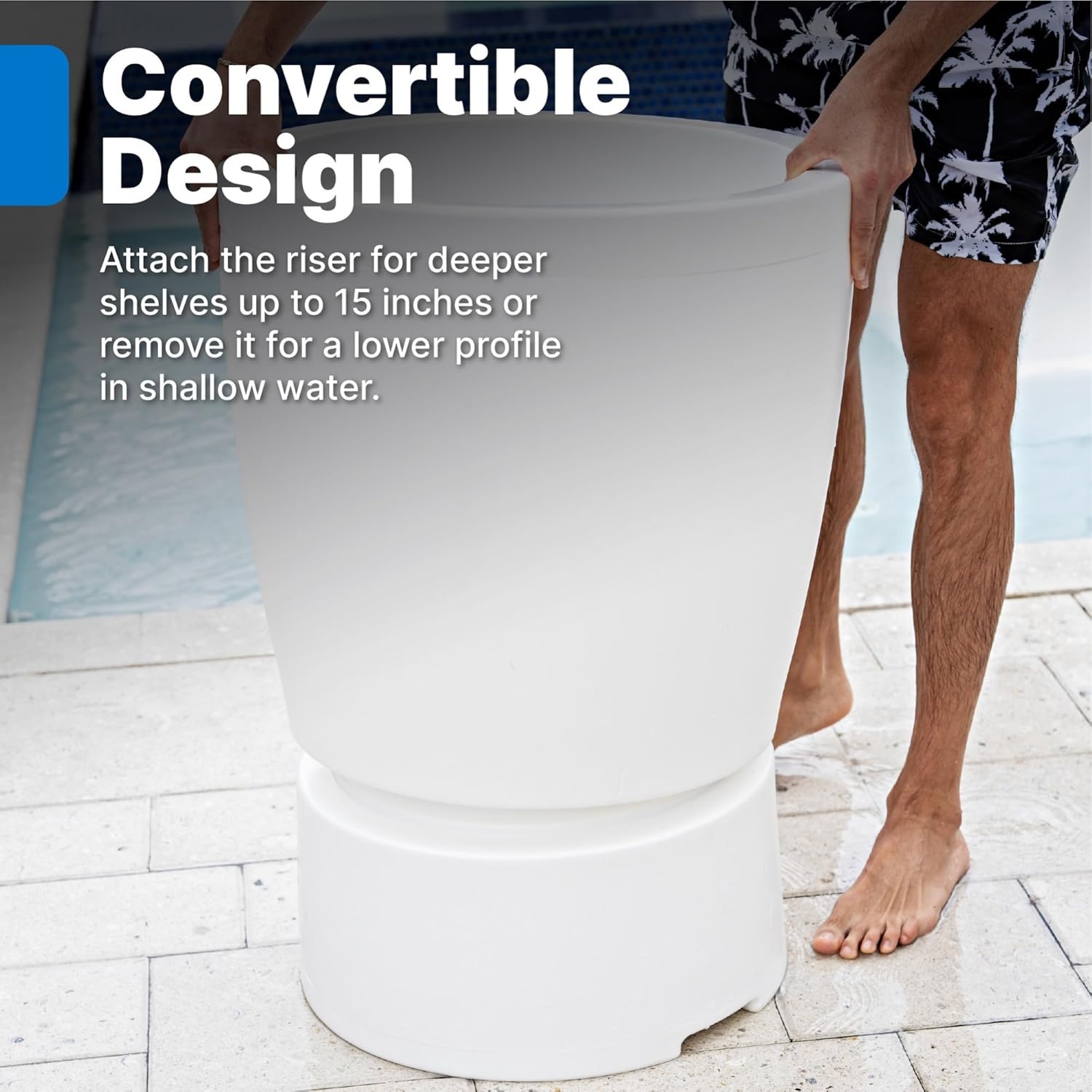 image:imageStep2 Vero Side Table with Serving Tray OutdoorIndoor Waterproof Patio Furniture Use in Pools Up to 9 Water or Poolside Ledge Made of Durable Plastic Integrated Weight System WhiteShade Table