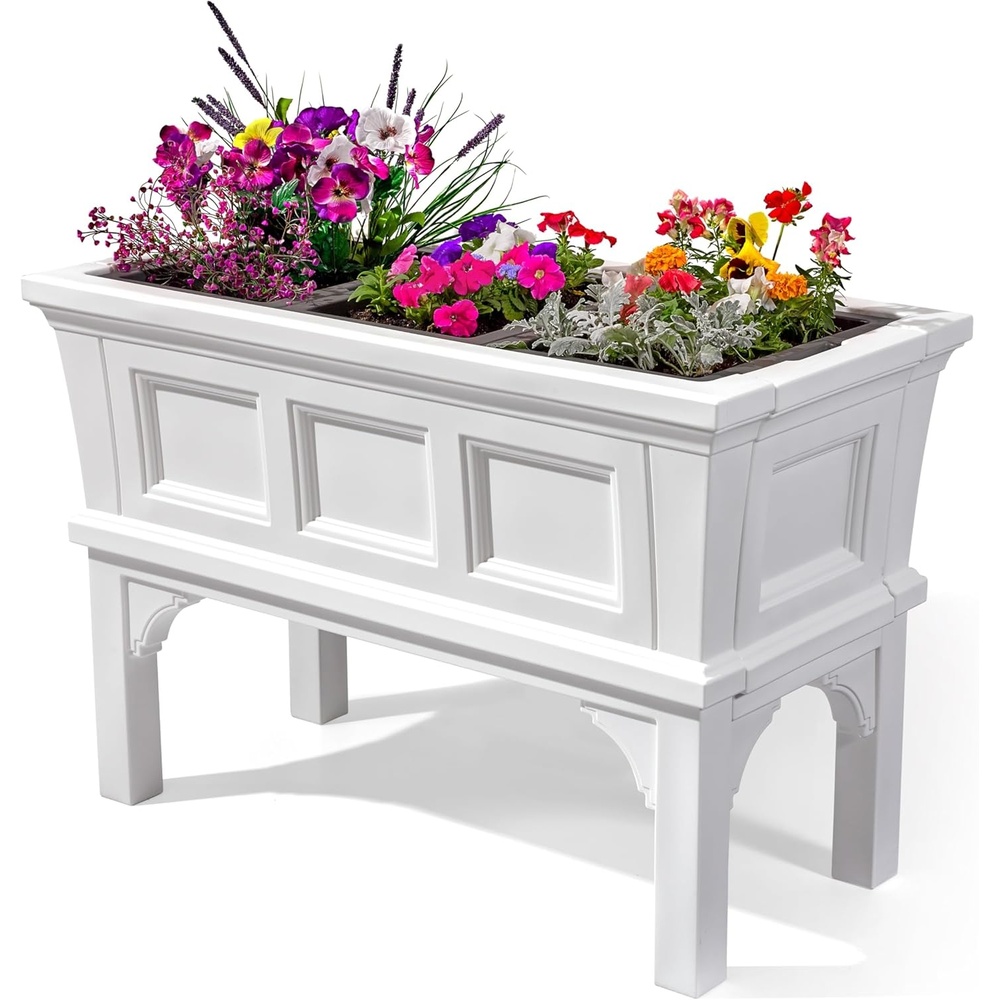 image:imageStep2 Atherton Raised Planter Box Large Planters for Outdoor Plants Gardening and Flower Pot for Patio or Porch Easy Drainage Durable Plastic Onyx BlackClassic White