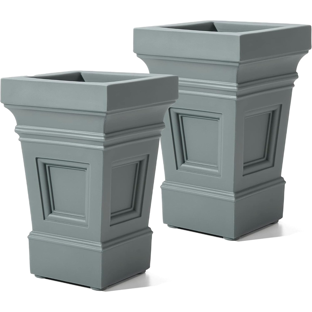 image:imageStep2 Atherton Square Planter Large Planters for Outdoor Plants Gardening and Flower Pot for Patio or Porch Efficient Drainage Durable Plastic Onyx Black 2PackSage Gray