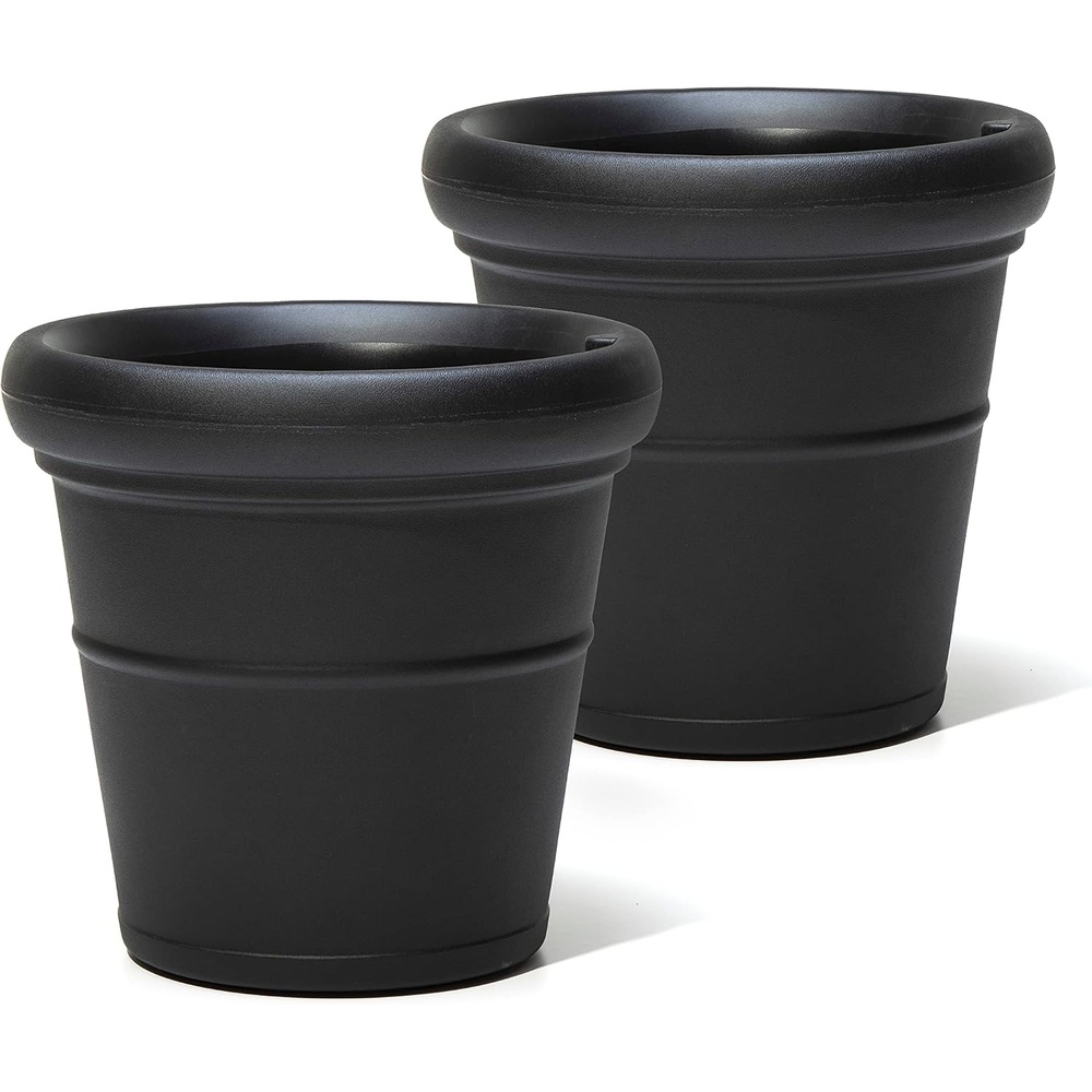 image:imageStep2 Claremont Tall Round Planter Large Planters for Outdoor Plants Gardening and Flower Pot for Patio or Porch Efficient Drainage Durable Plastic Dark Cedar 2PackOnyx Black