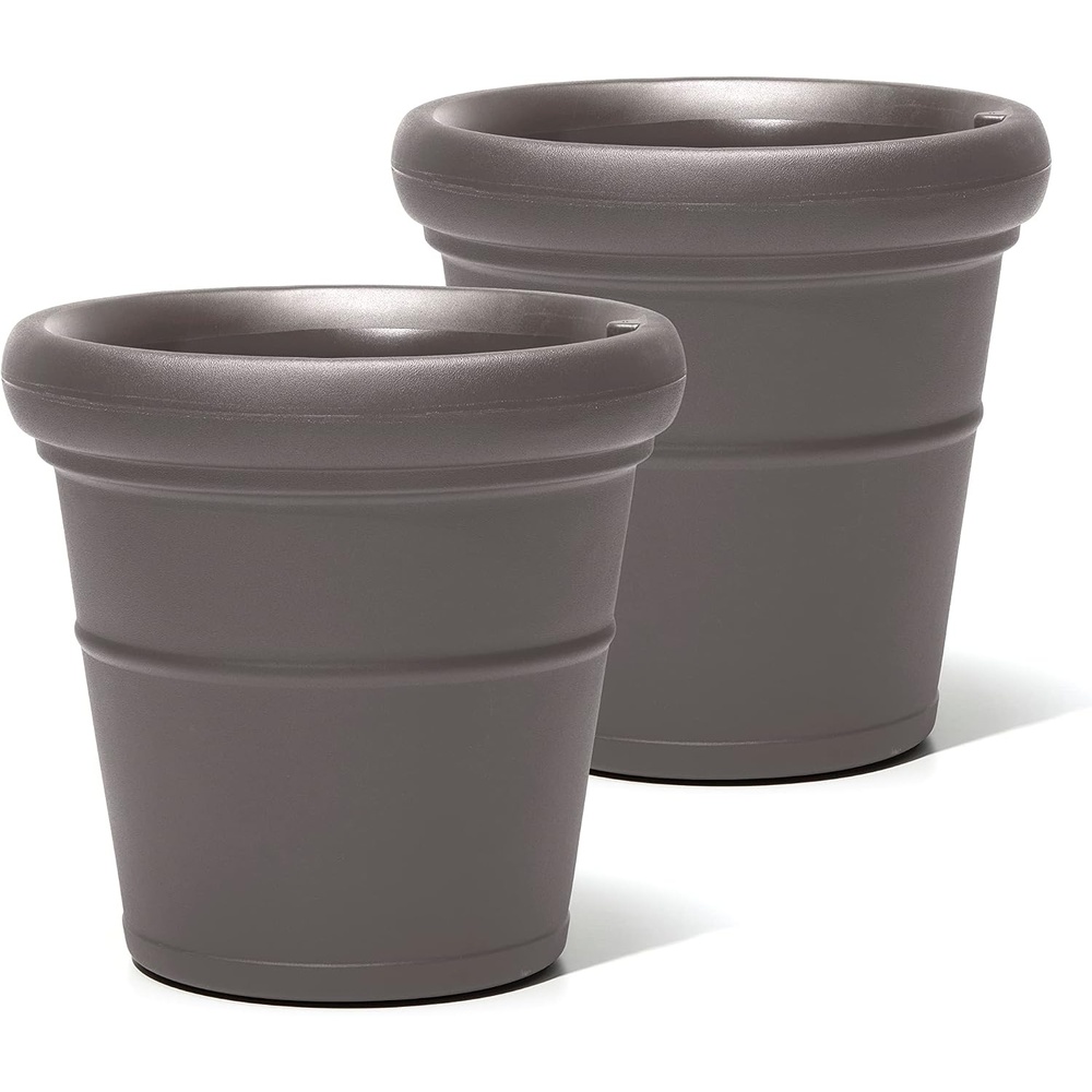 image:imageStep2 Claremont Tall Round Planter Large Planters for Outdoor Plants Gardening and Flower Pot for Patio or Porch Efficient Drainage Durable Plastic Dark Cedar 2PackDark Cedar